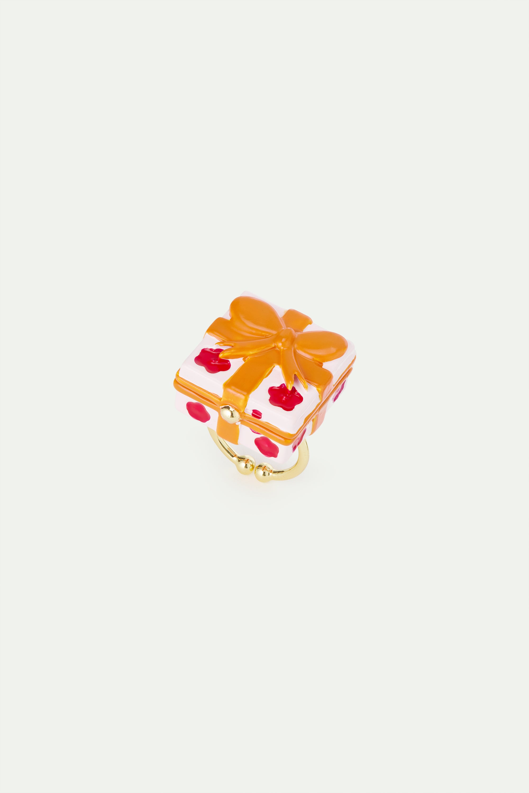 Anillo ajustable regalo rosa, flor roja y lazo naranja