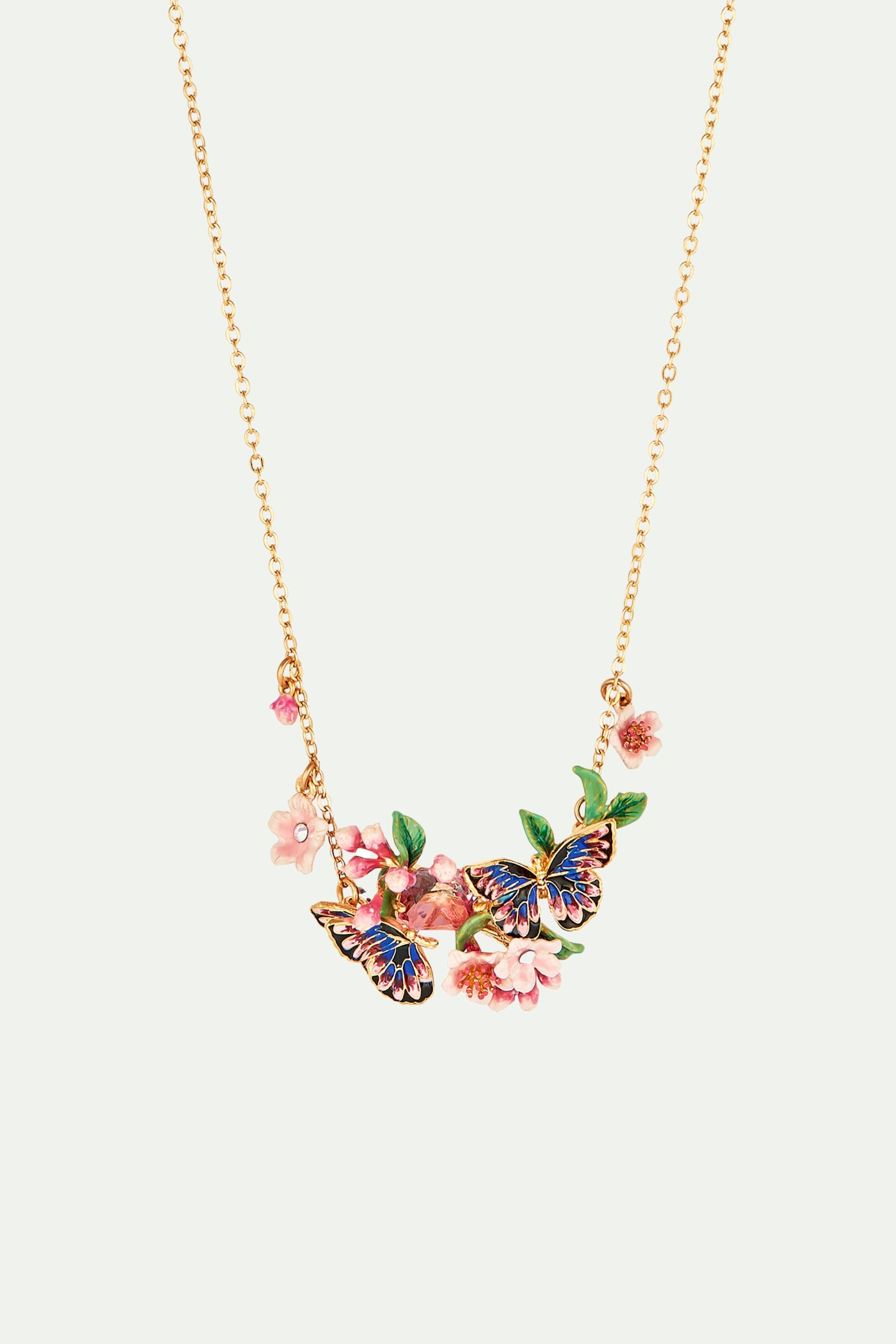Collier plastron double papillon du japon et fleurs de cerisier