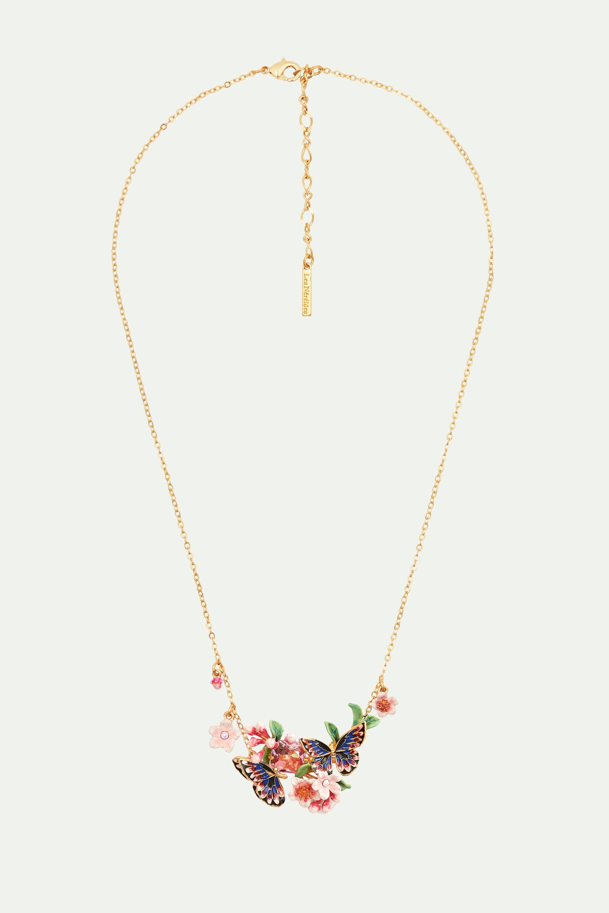 Collier plastron double papillon du japon et fleurs de cerisier
