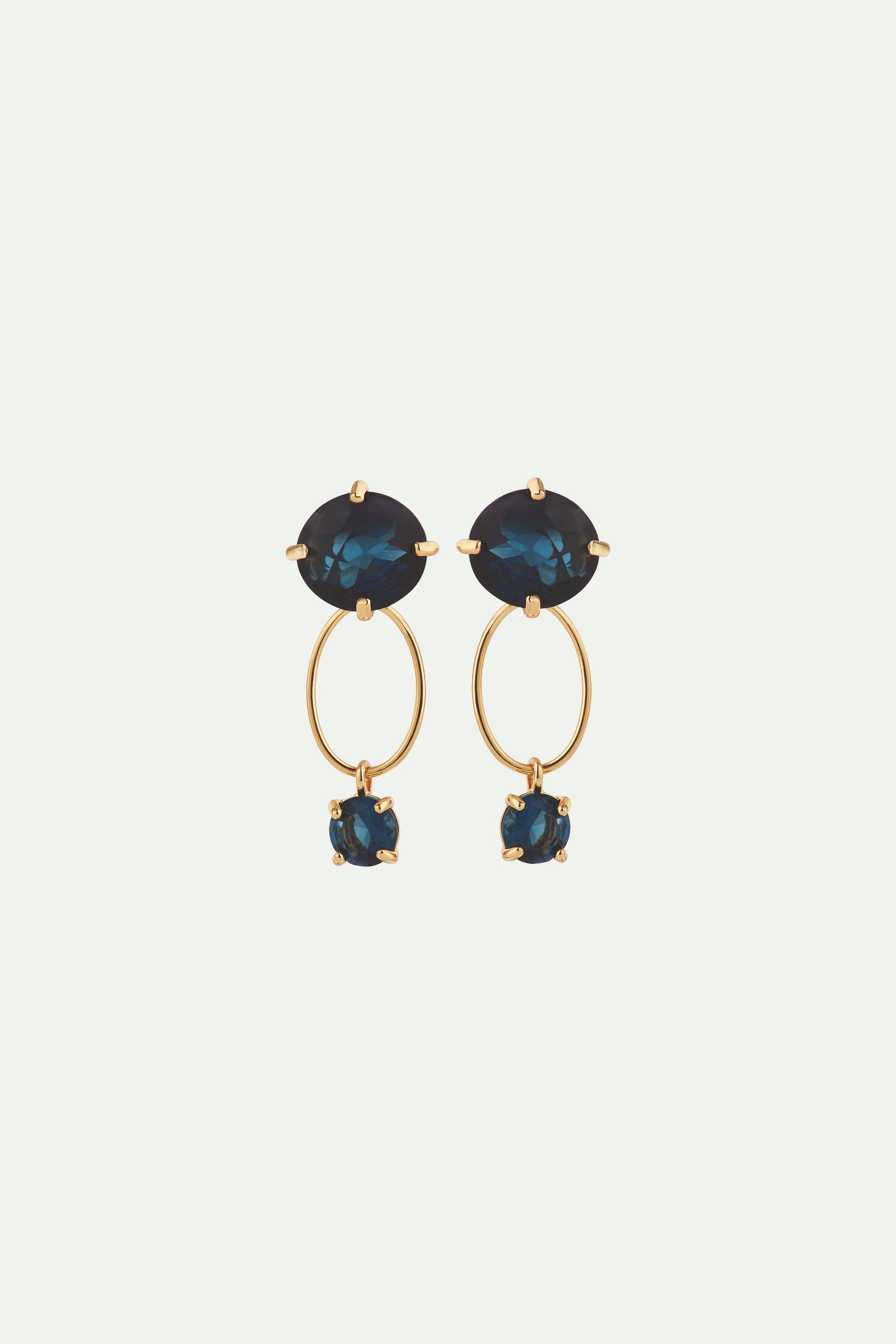 Ocean blue diamantine oval ring with round stone post earrings 