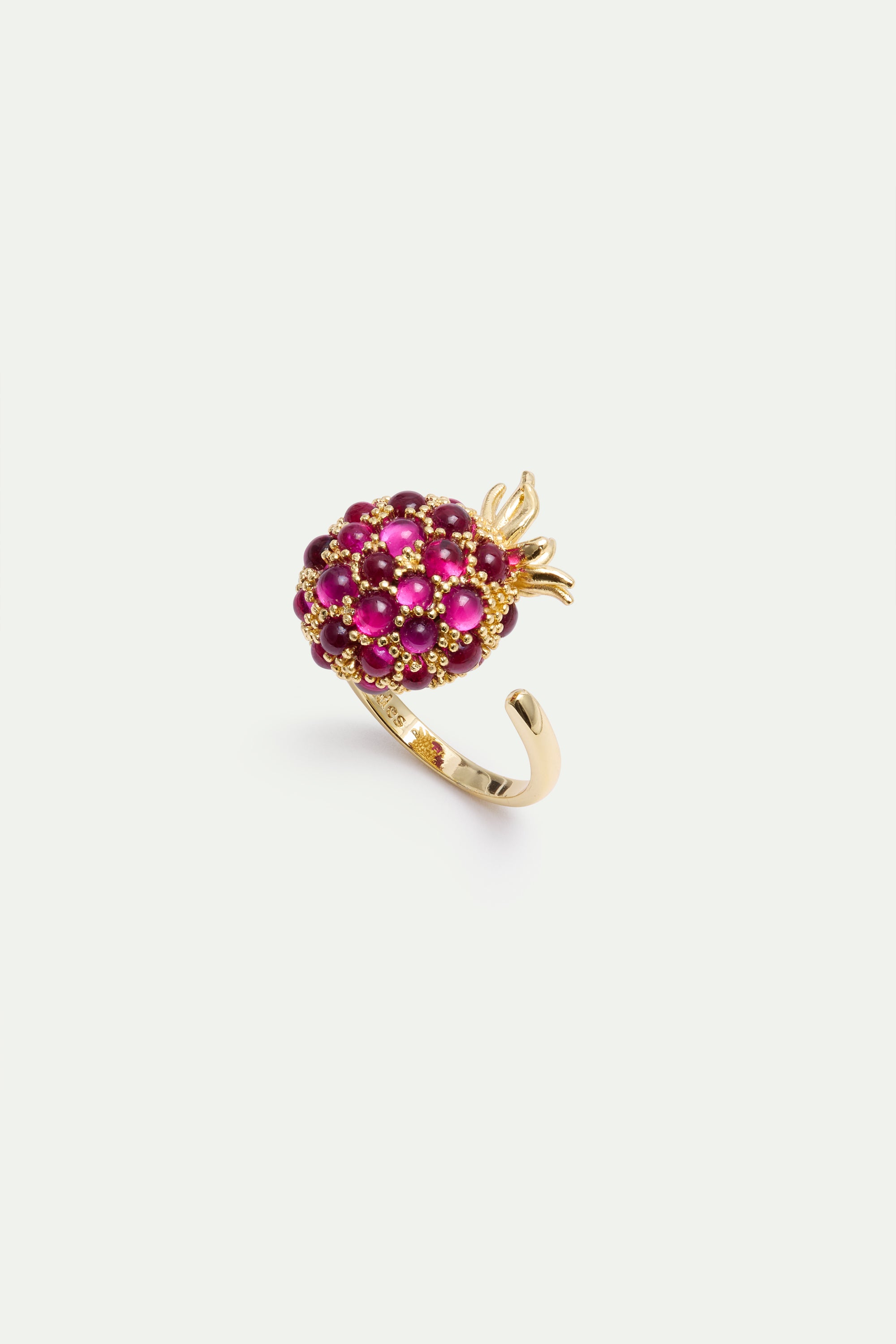Bague ajustable framboise et perles dorées