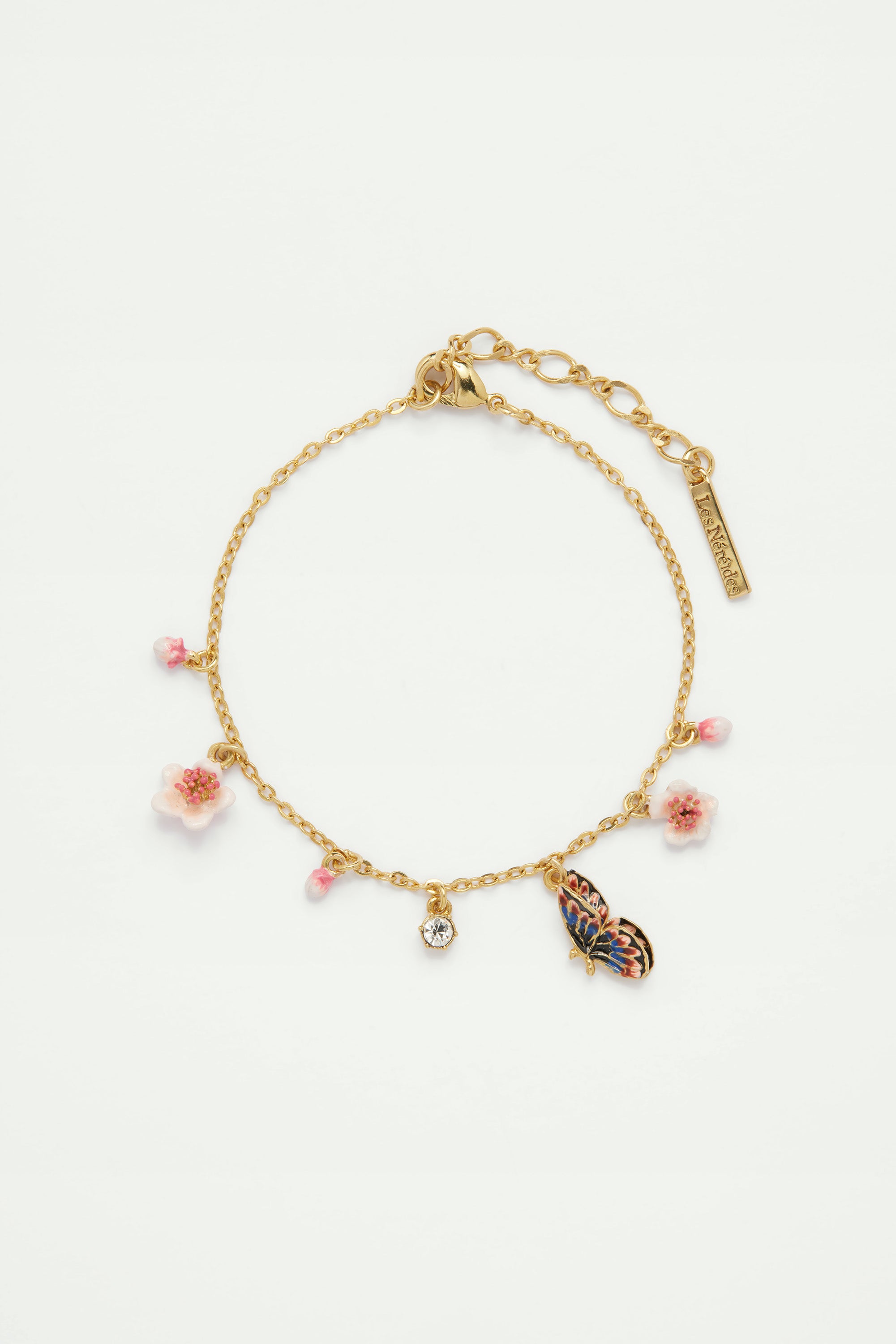 Pulsera Fina Mariposa de Japón y Pequeñas Flores de Cerezo
