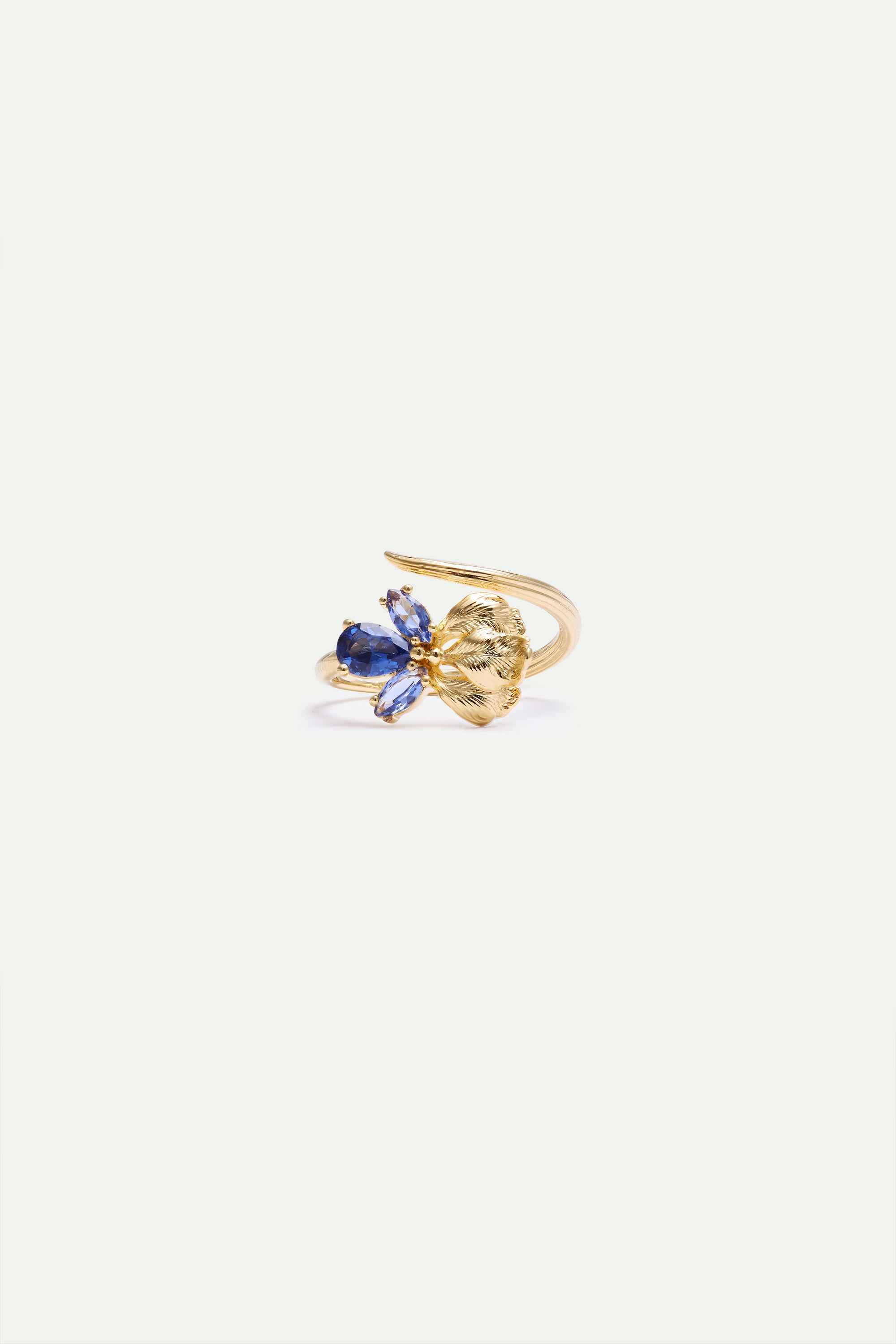 Anillo ajustable dorado iris y piedras azules