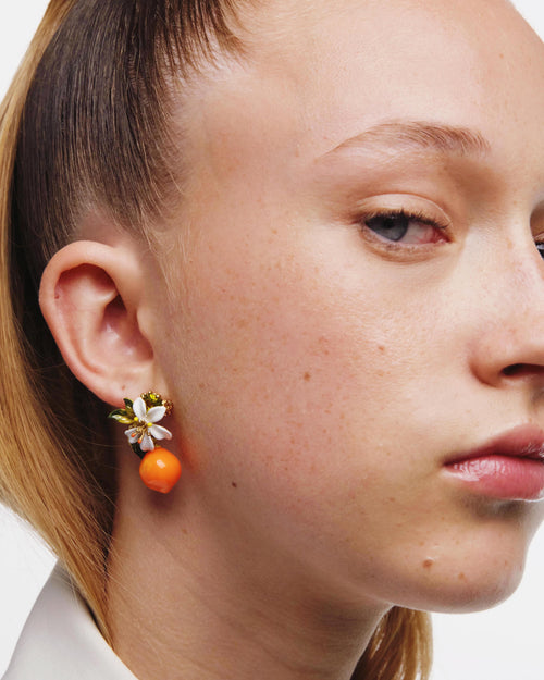 Boucles d'oreilles élégantes en cristal orange et or main image 1