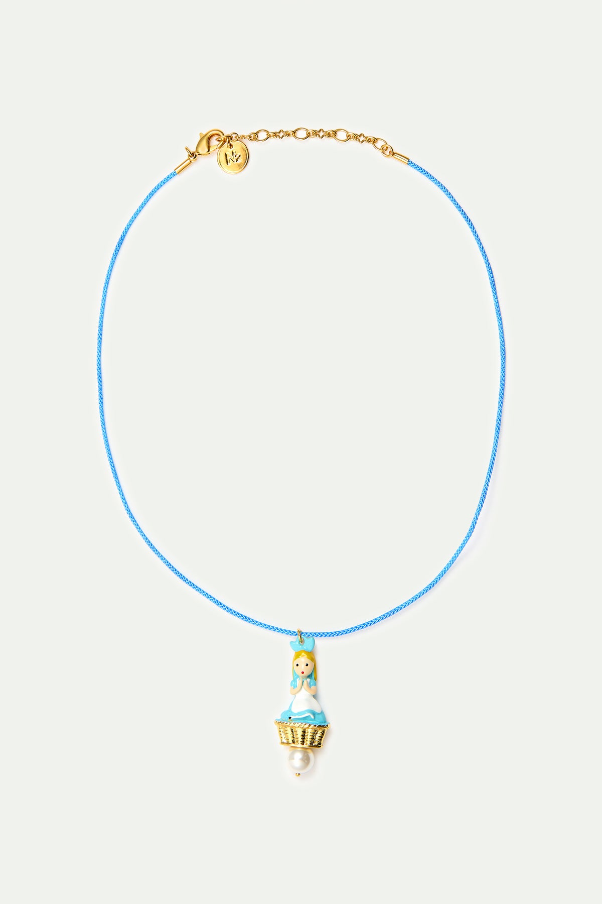 Collier pendentif bleu Alice et perle fantaisie