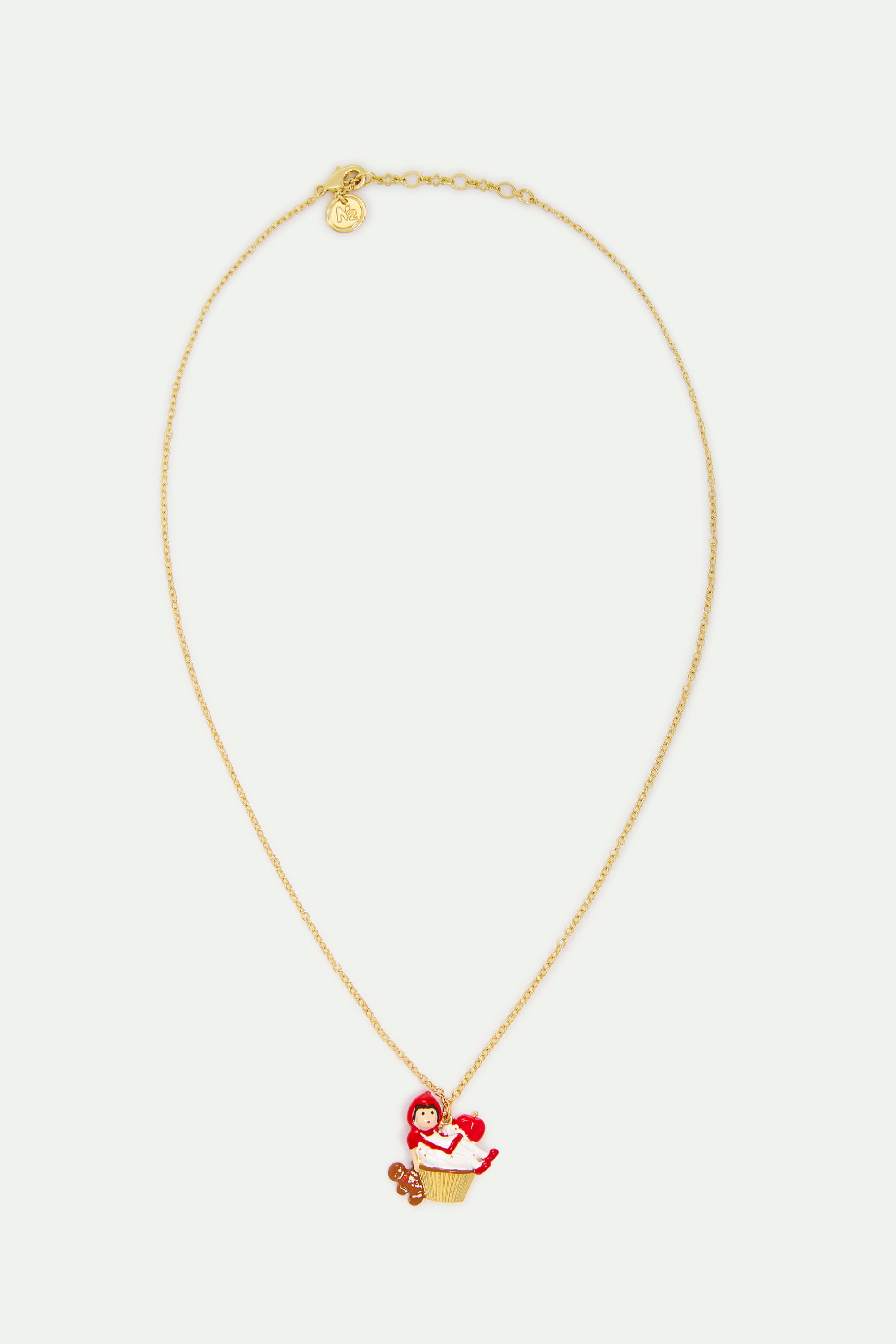 Collier pendentif Petit Chaperon Rouge sur cupcake et bonhomme pain d'épice