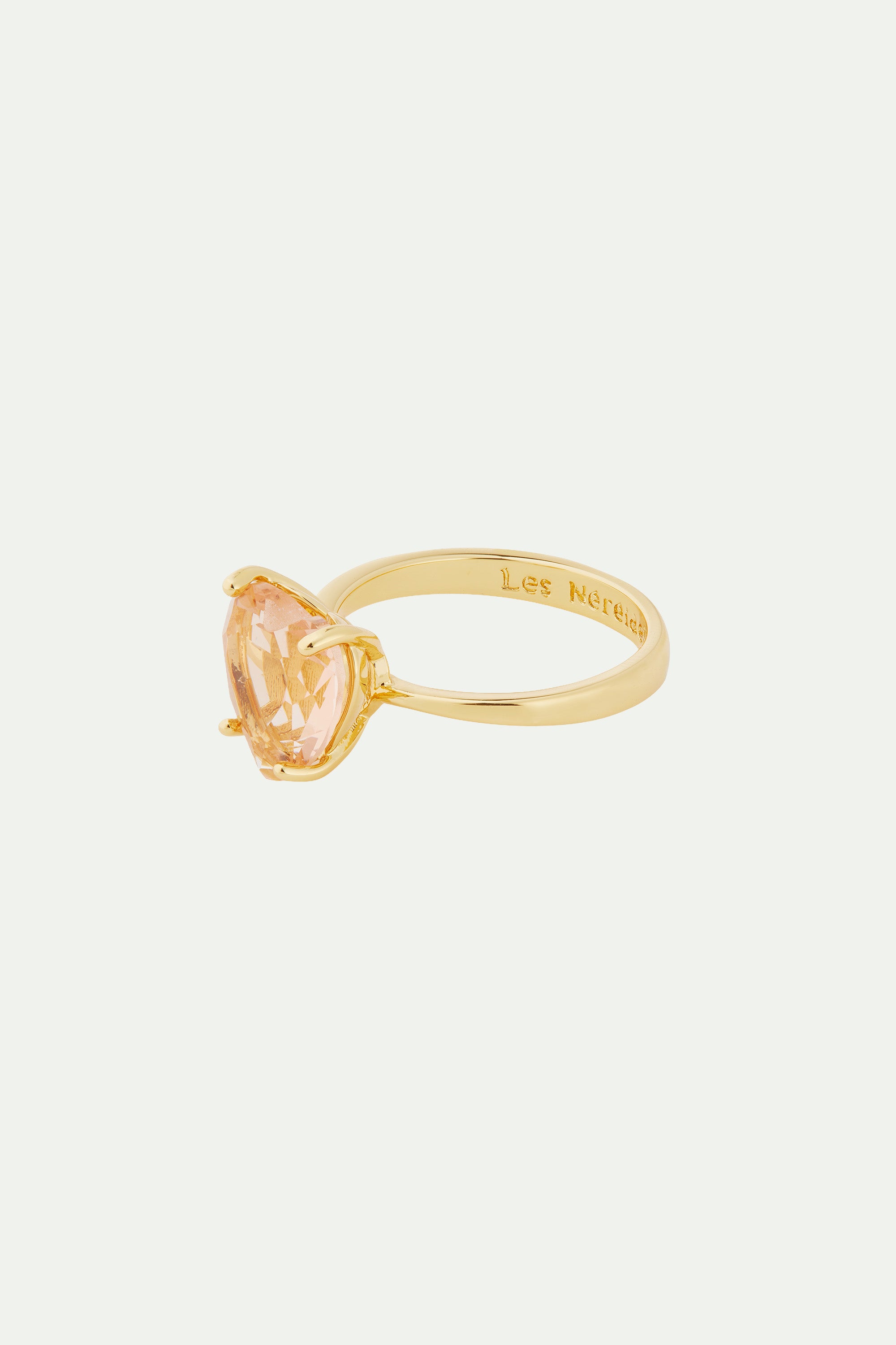 Apricot pink diamantine heart solitaire ring