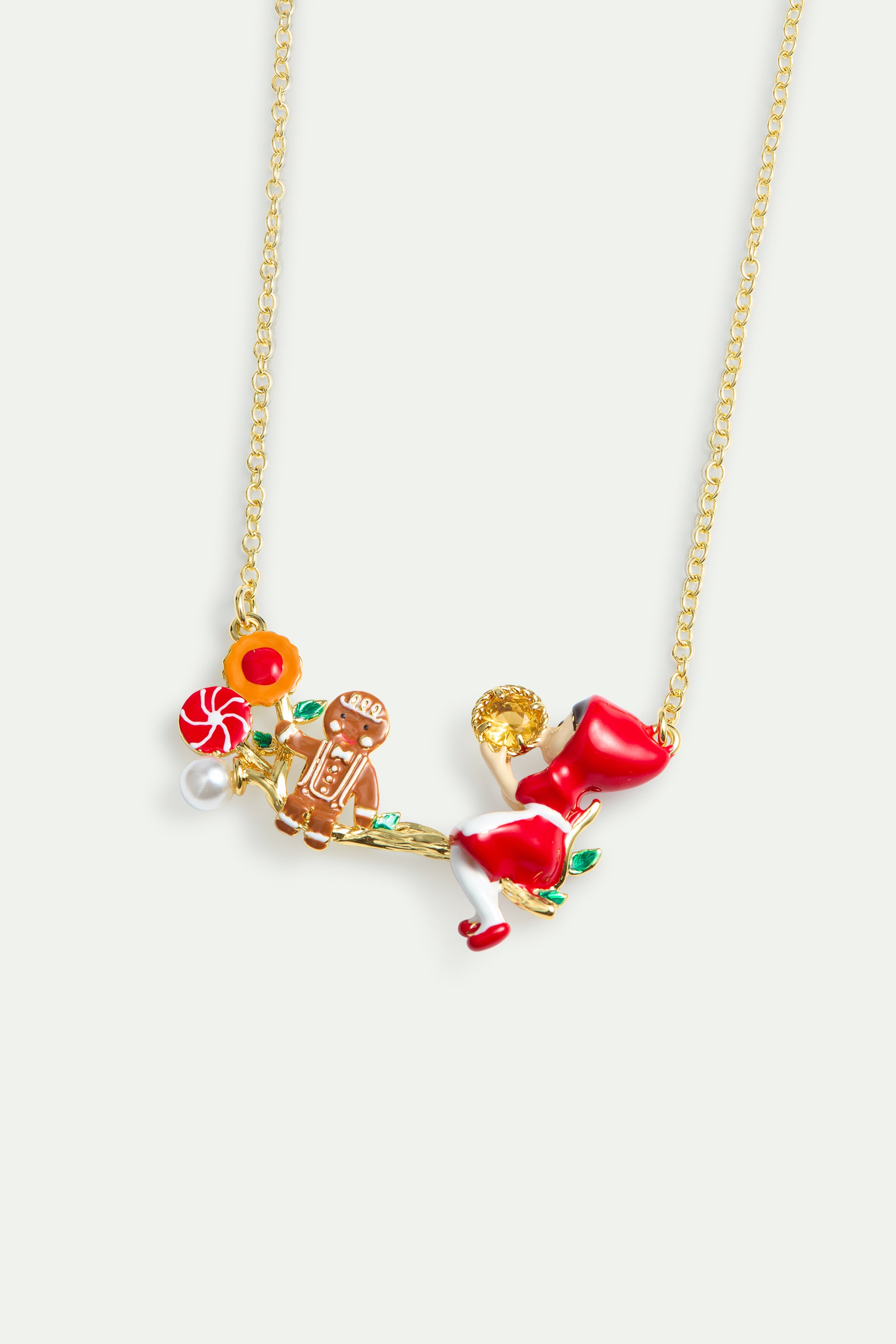 Collier pendentif Petit Chaperon Rouge, bonhomme pain d'épice et bonbons