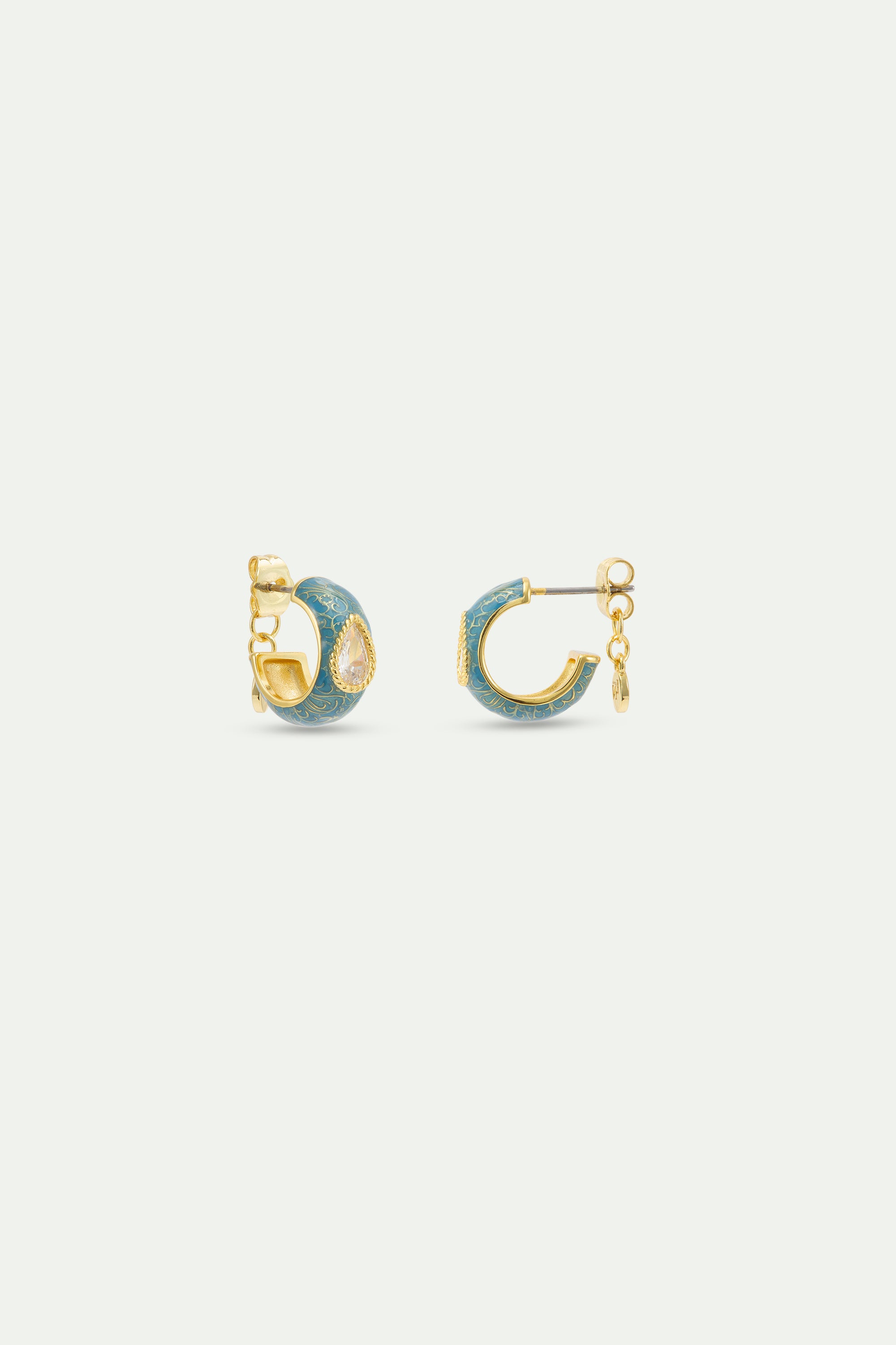 Boucles d'oreilles créoles bleues et et oxyde de zirconium