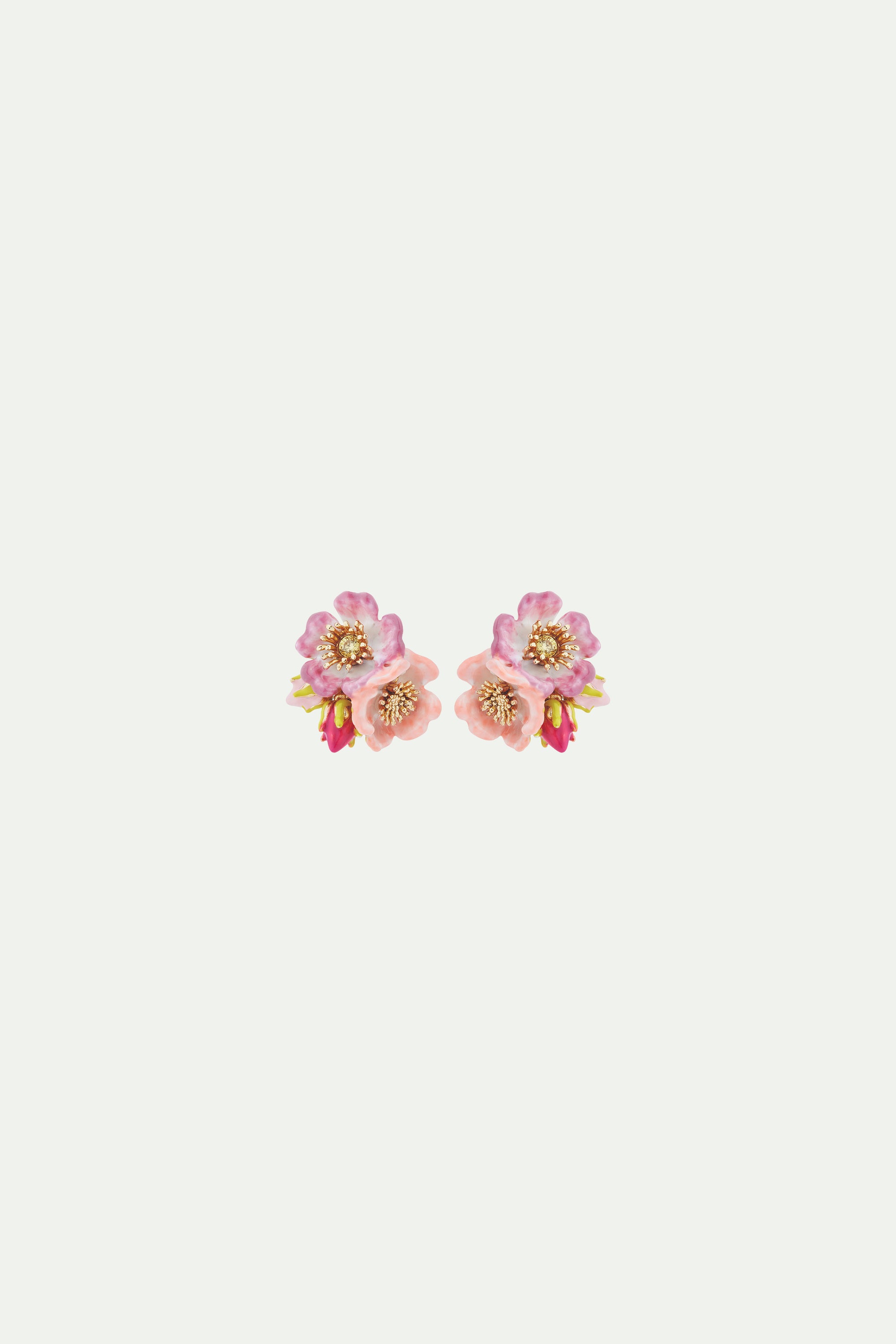 Boucles d'oreilles tiges roses d'églantier et cristal jaune