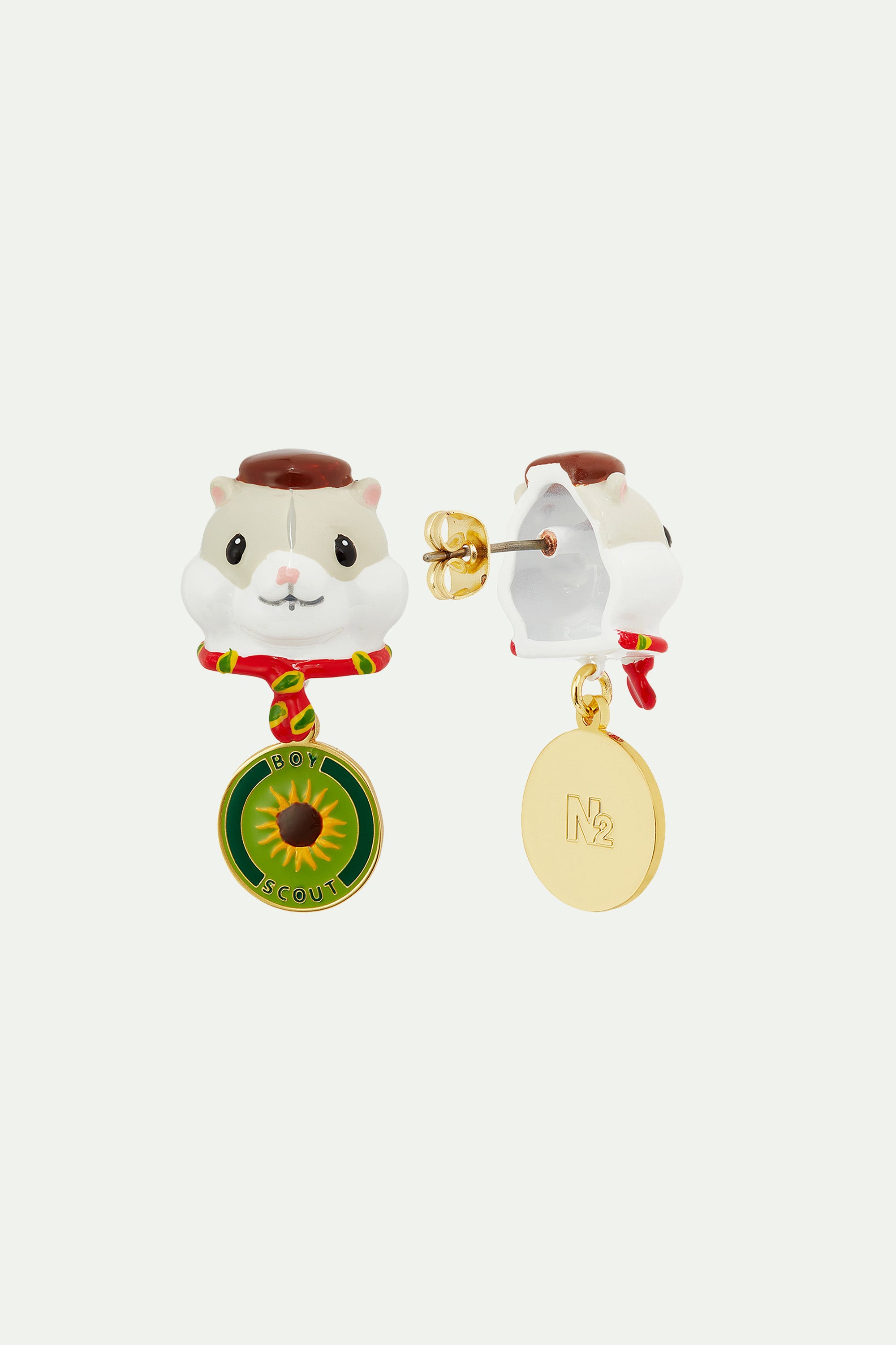 Boucles d'oreilles hamster scout et badge tournesol