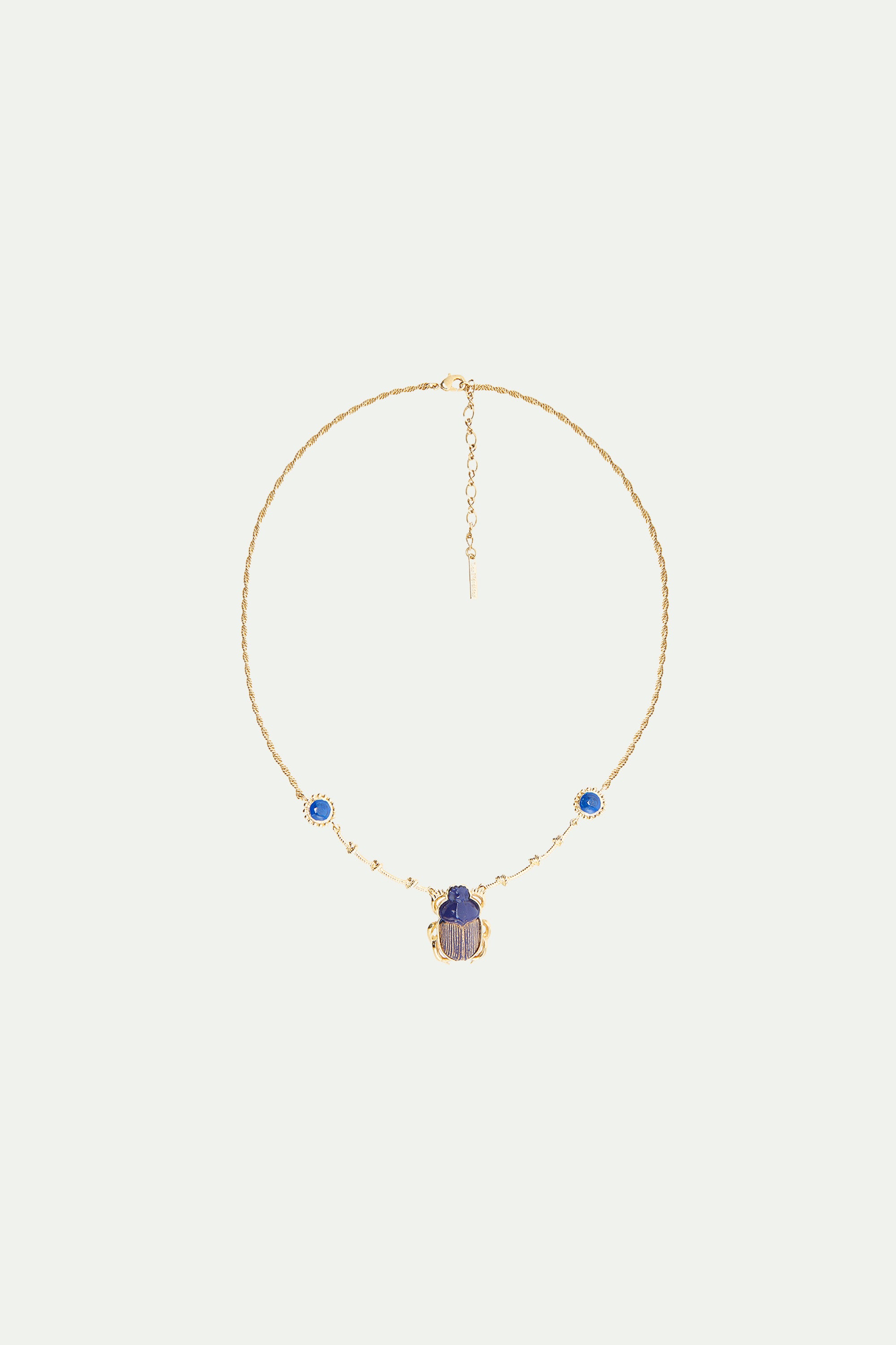 Collier pendentif scarabée bleu sacré d'Egypte