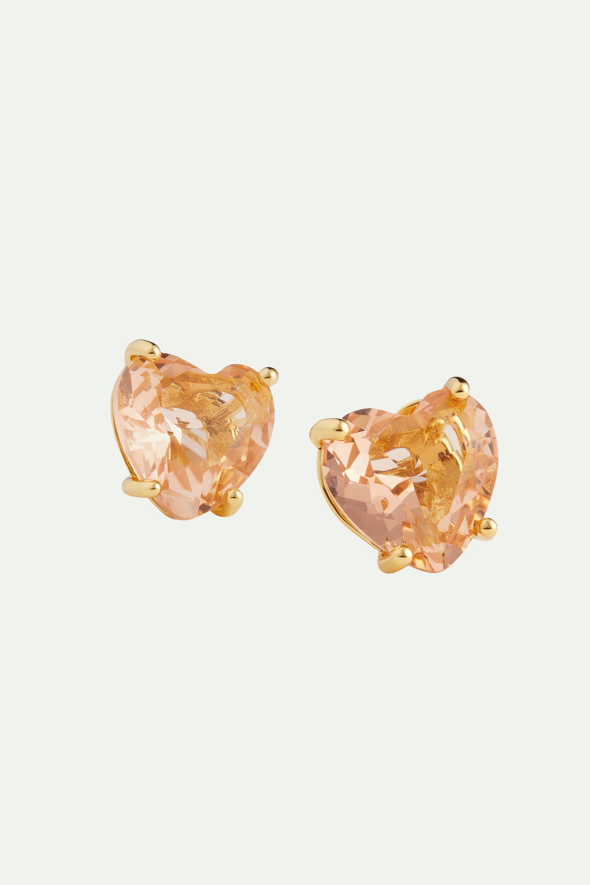Boucles d'oreilles tiges pierre coeur la diamantine rose abricot