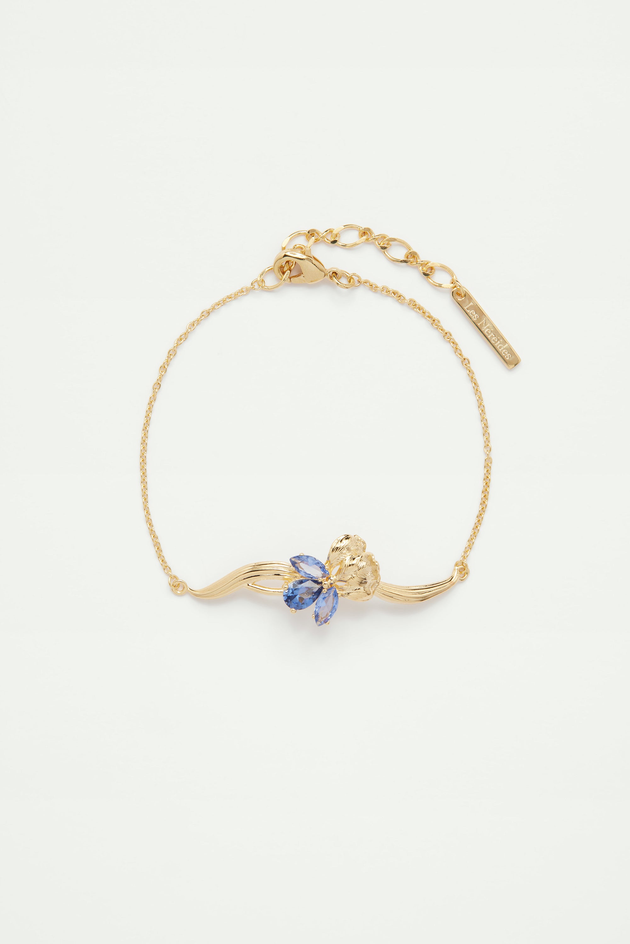 Bracelet fin iris doré et cristal bleu
