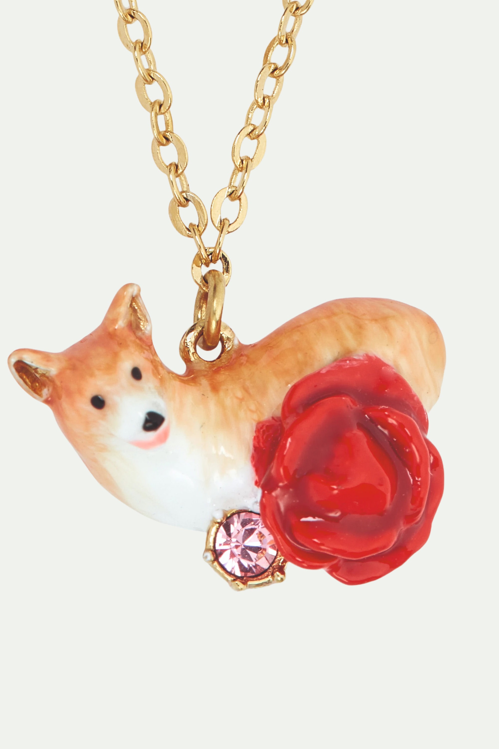 Corgi and red rose pendant necklace