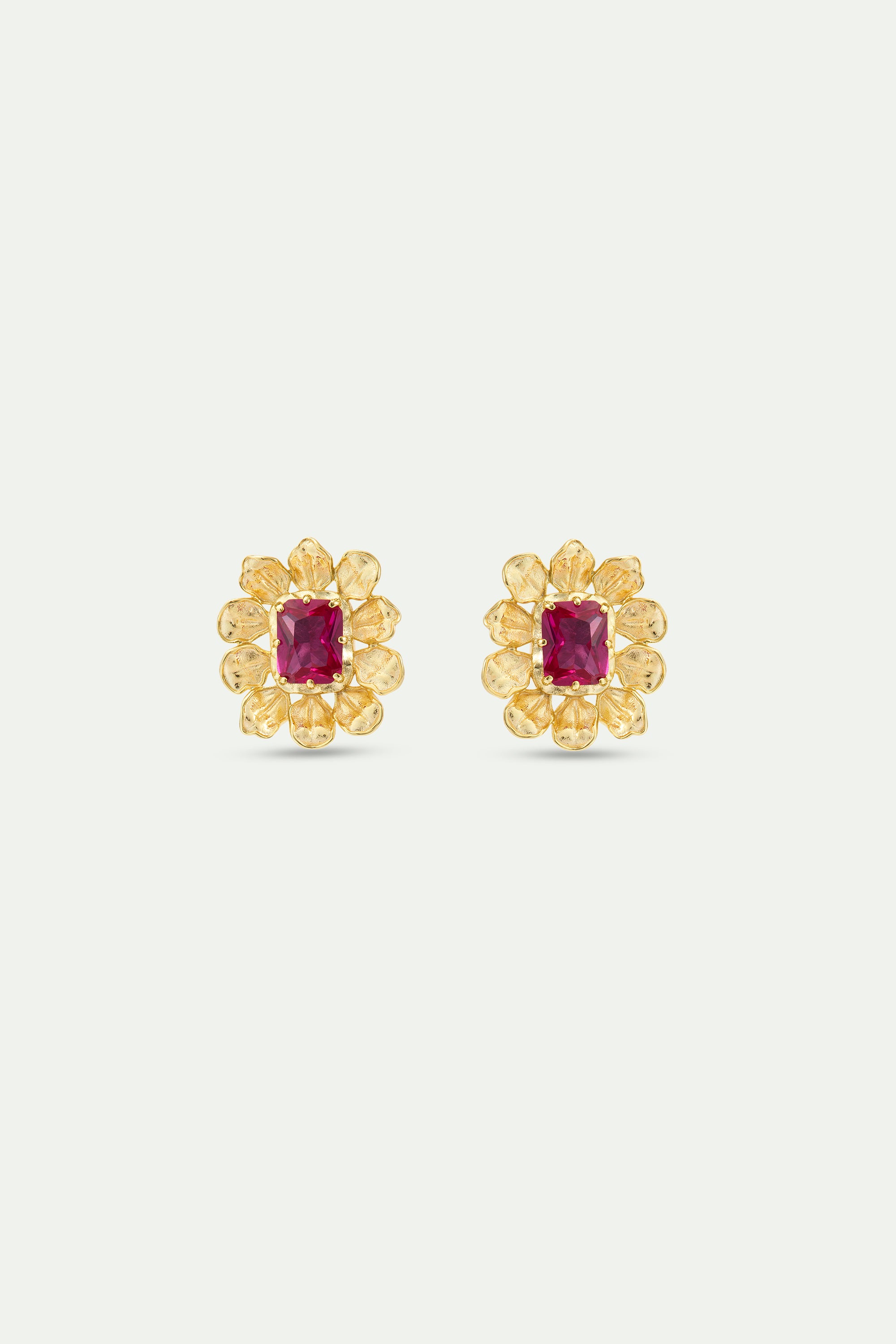 Boucles d'oreilles anémone dorée et pierre rose