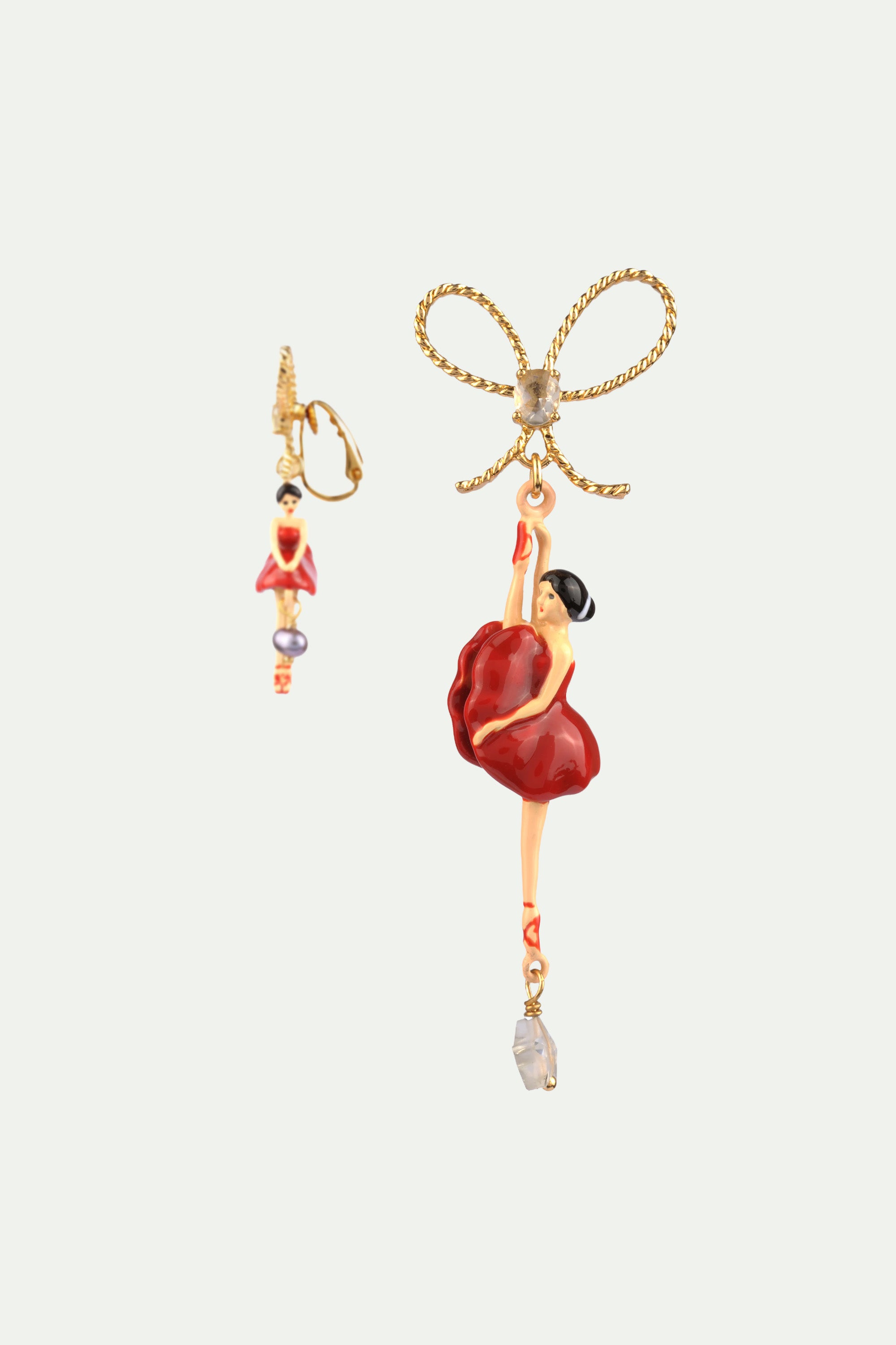 Red ballerina and a bow asymetrical Clip on earrings
