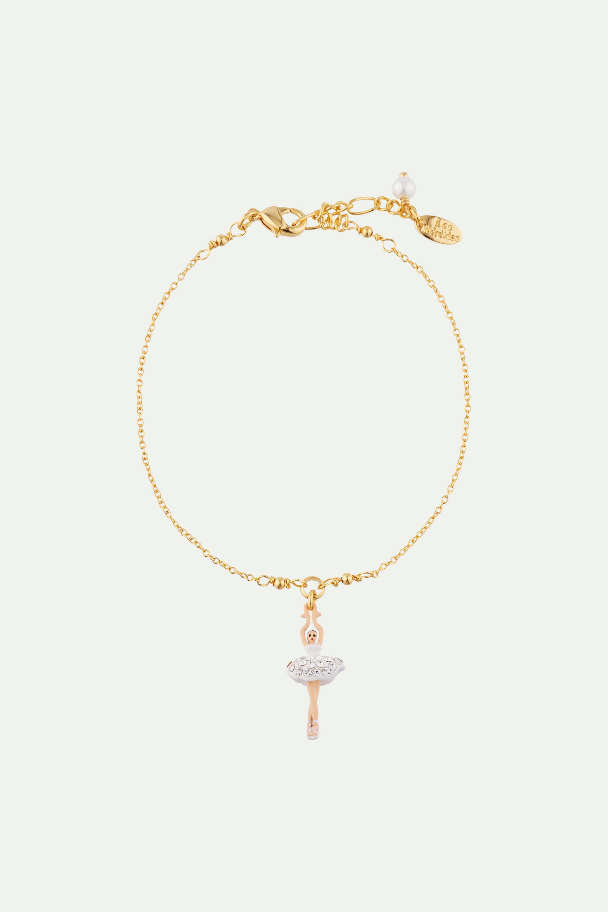 Bracelet à chaîne mini ballerine blanche en strass