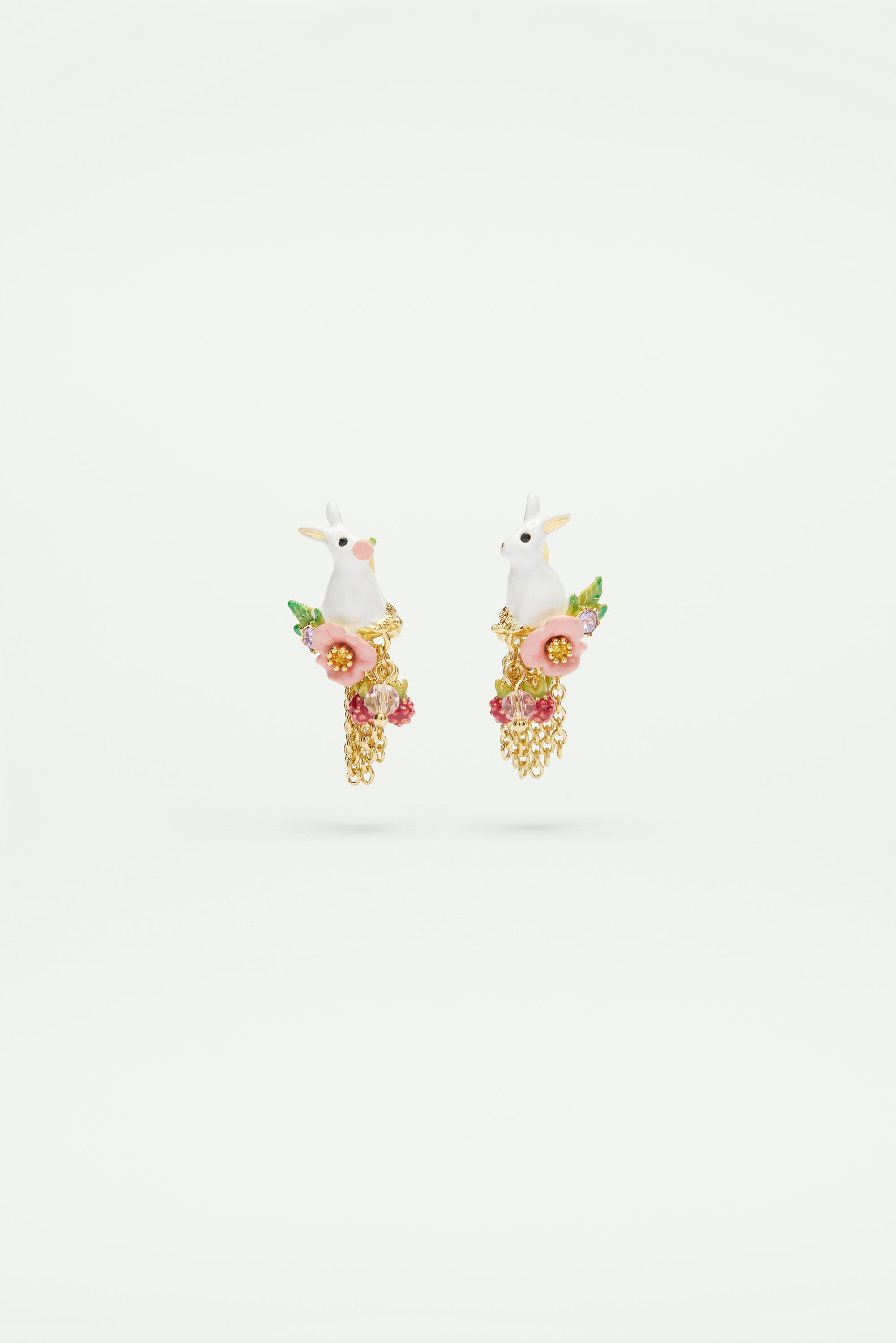 Boucles d'oreilles asymétriques lapin et chaînettes