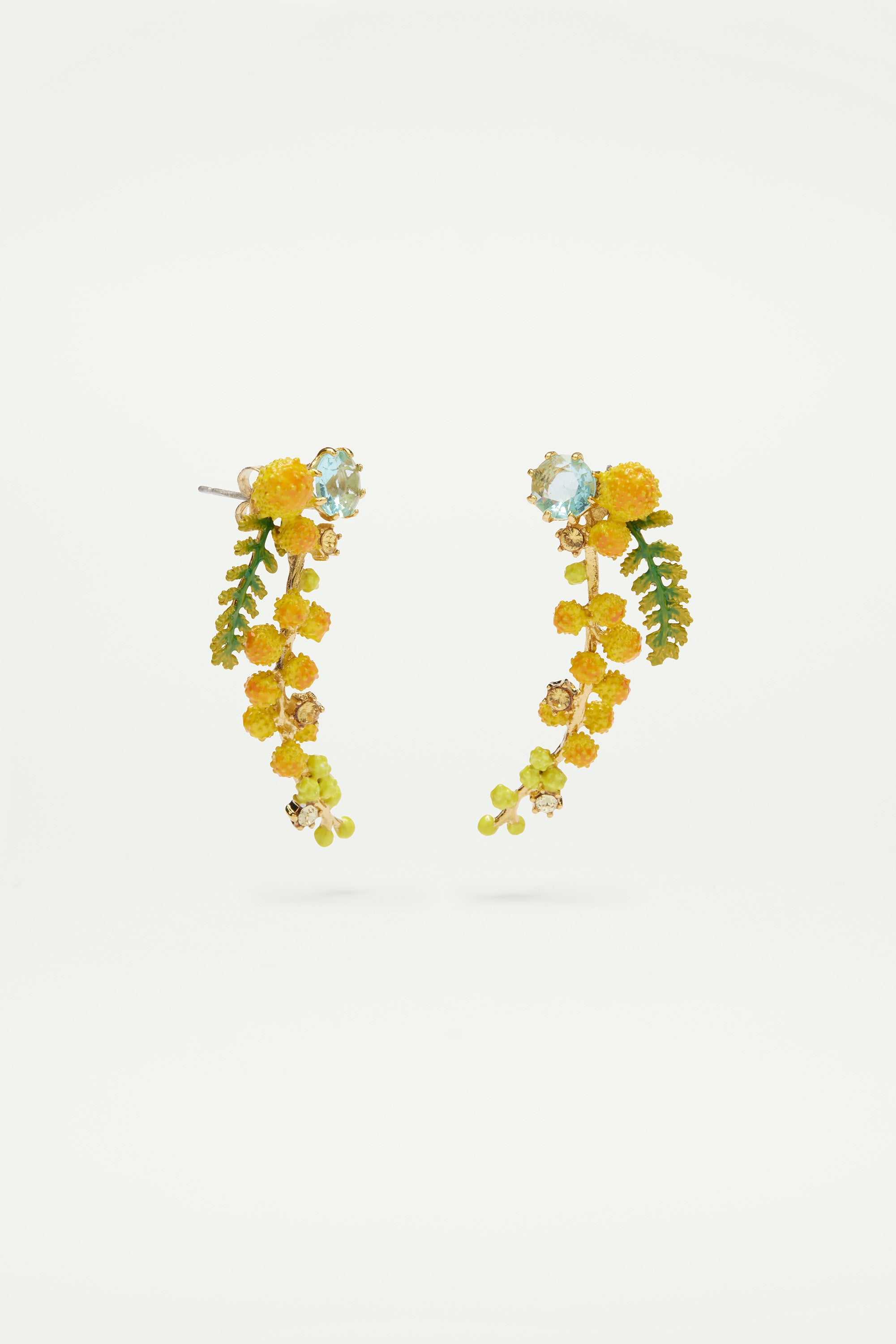 Boucles d'oreilles branche de mimosa et fougère