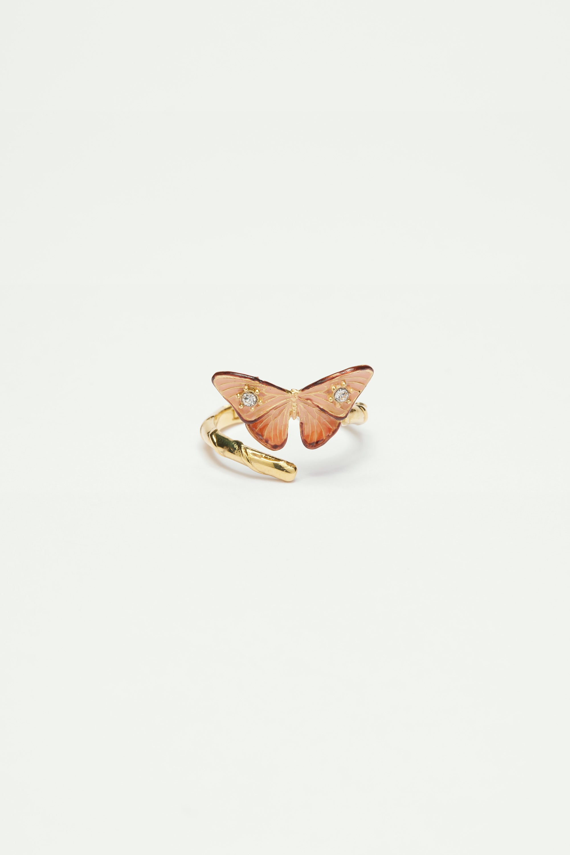 Enamelled butterfly and cut glass stone adjustable ring