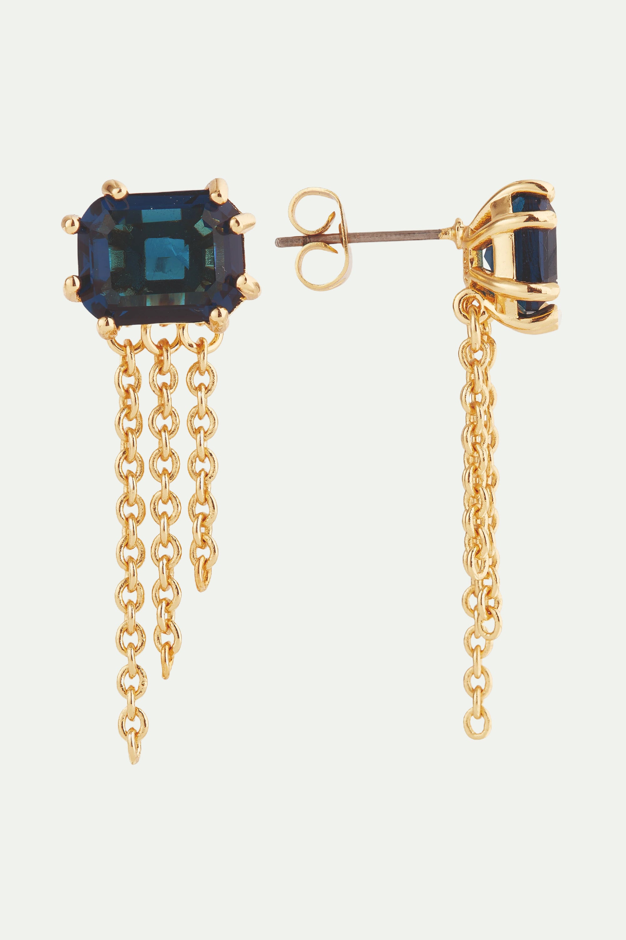 Ocean blue diamantine stone and chain post earrings
