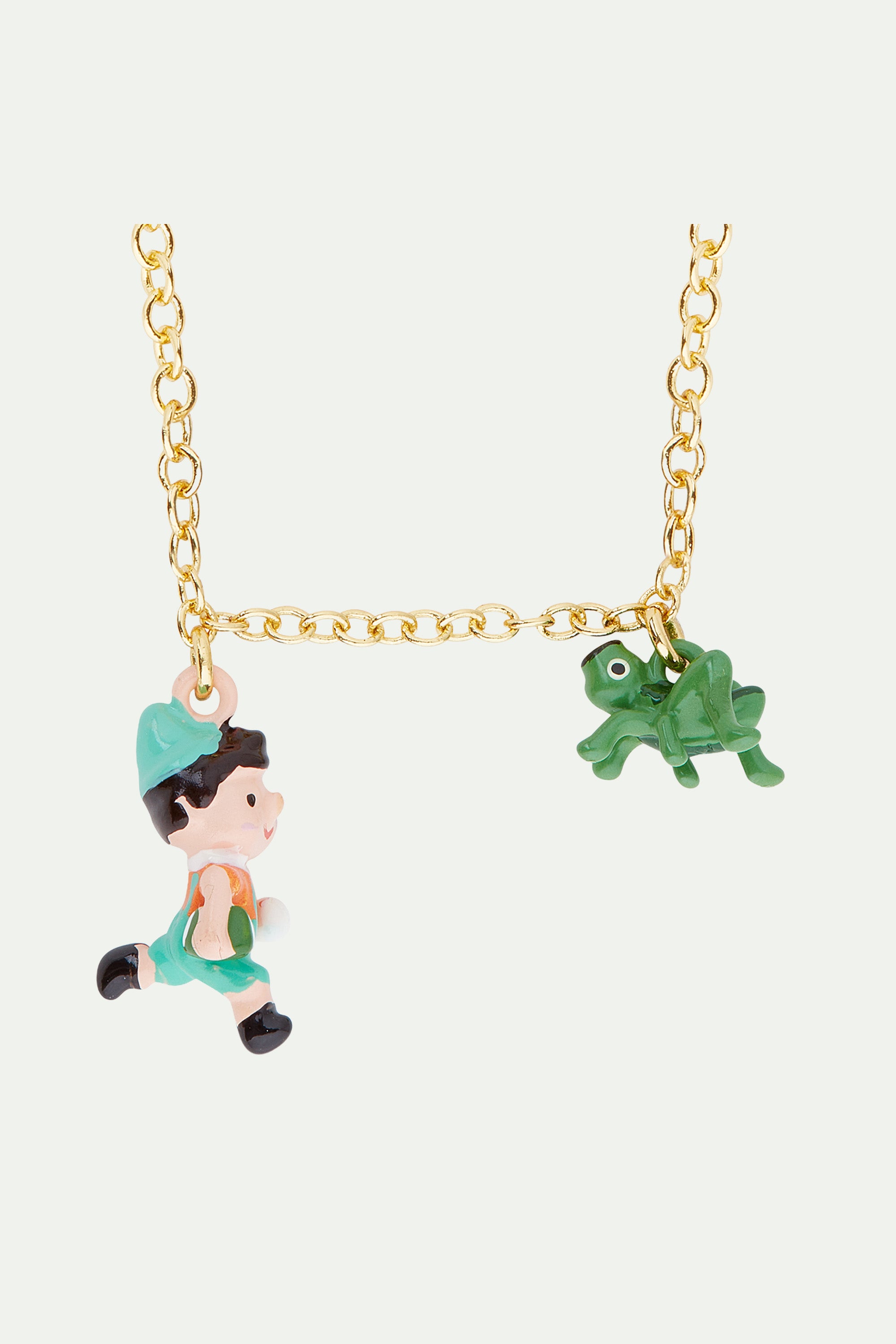 Pinocchio and cricket charm necklace