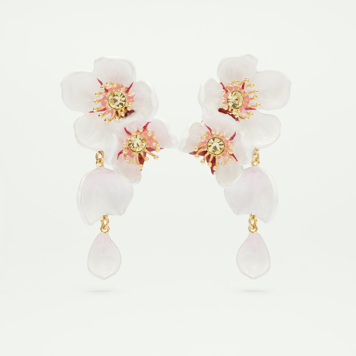 White cherry blossom dangling earrings
