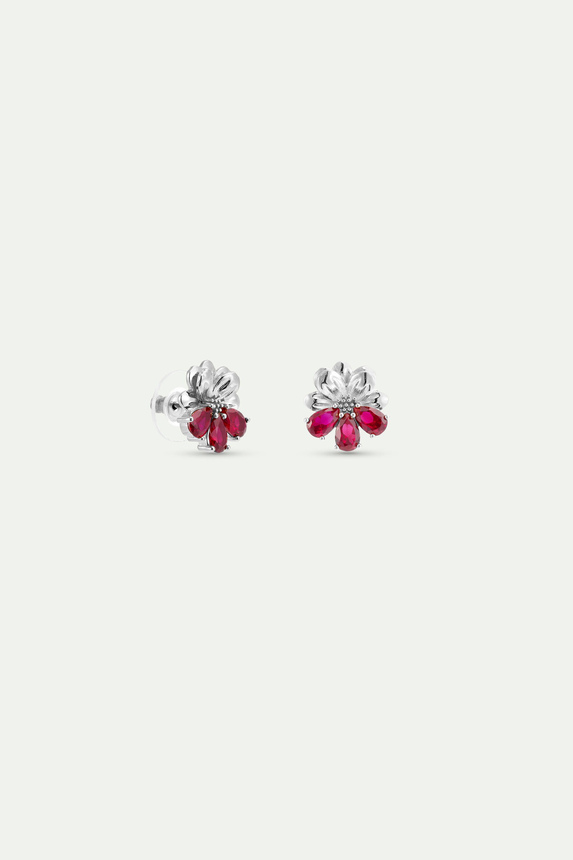Silver earrings with cosmos and red stones