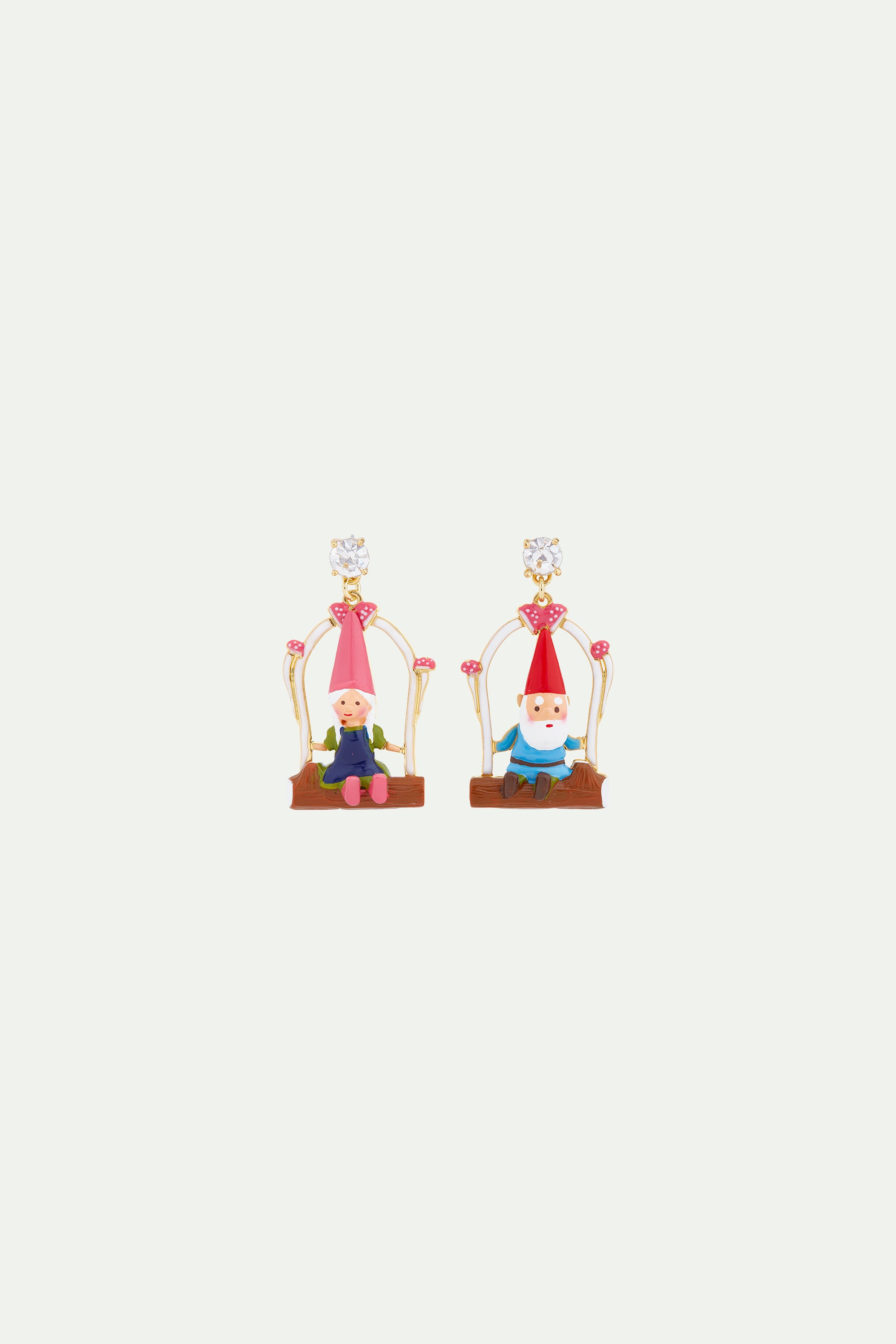 Garden gnome couple asymmetrical clip-on earrings