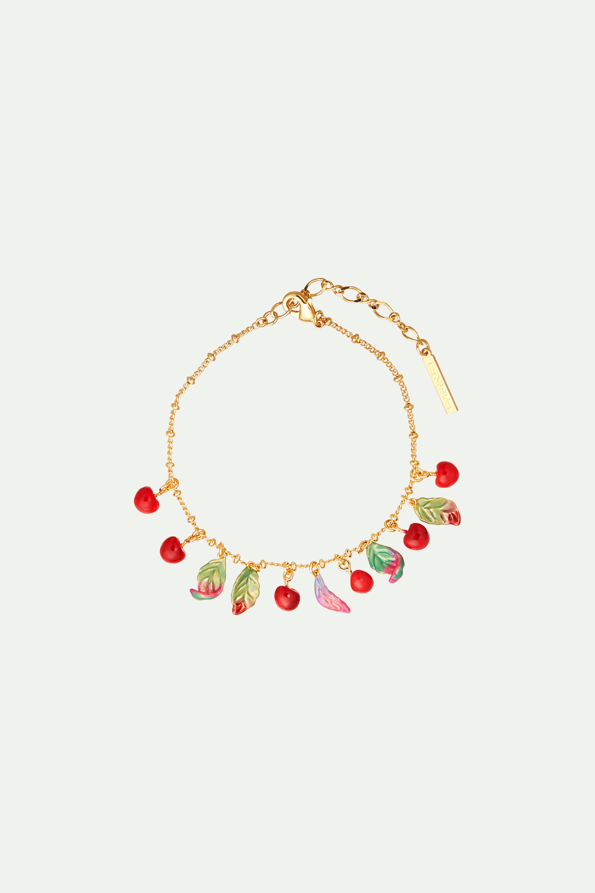 Bracelet charm's cerises et feuilles