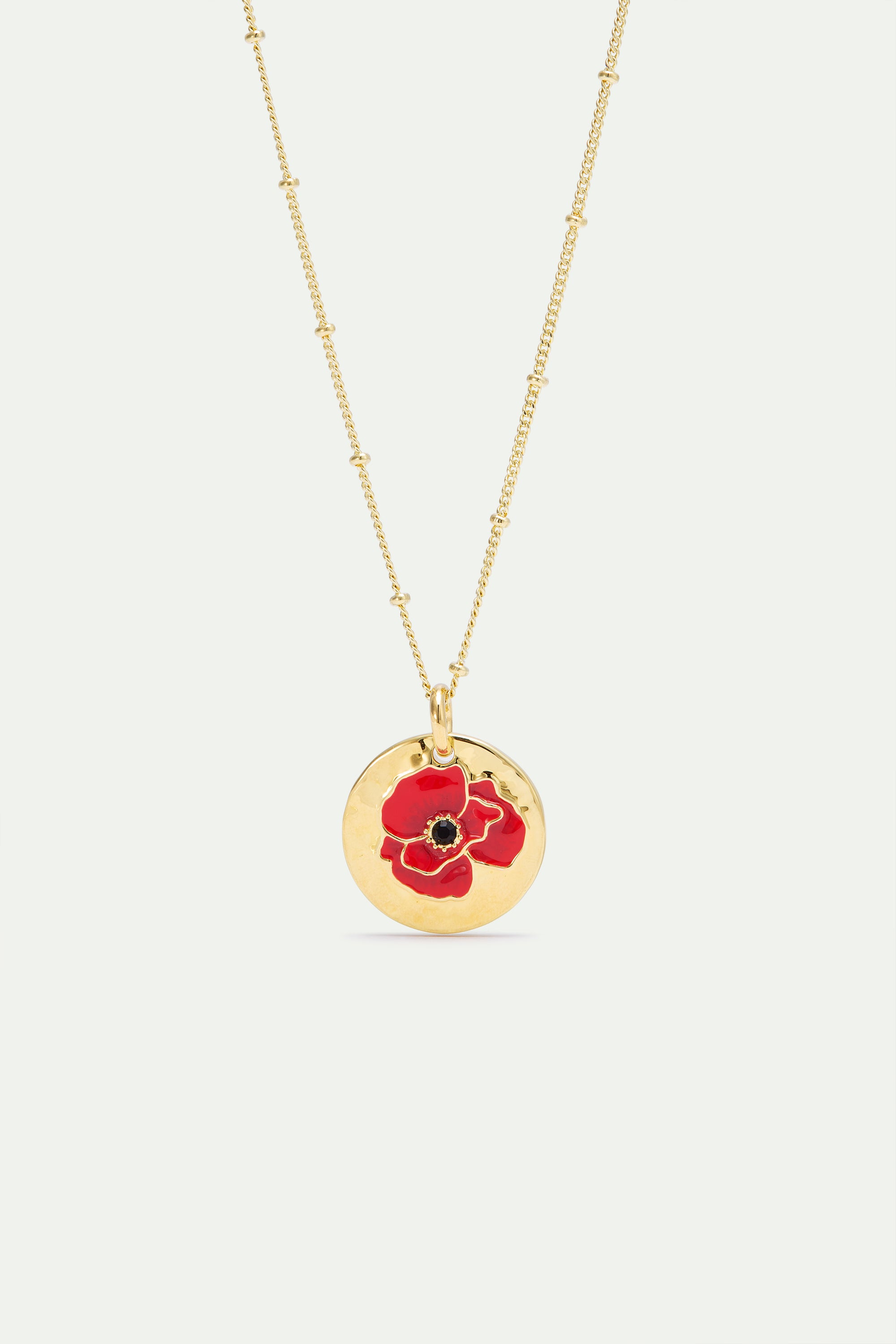 Collier pendentif médaille dorée coquelicot