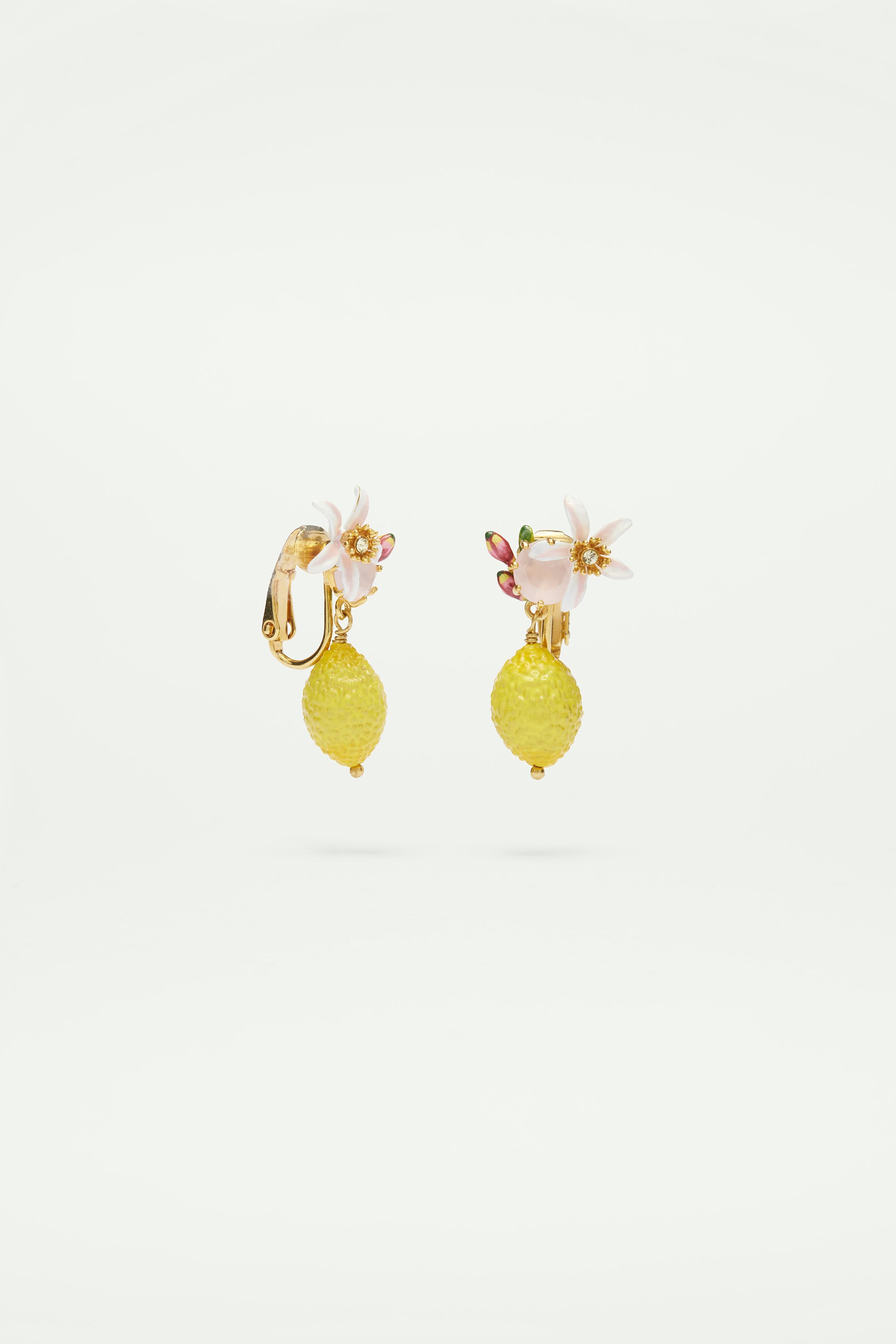 Lemon, flower and faceted glass clip-on earrings