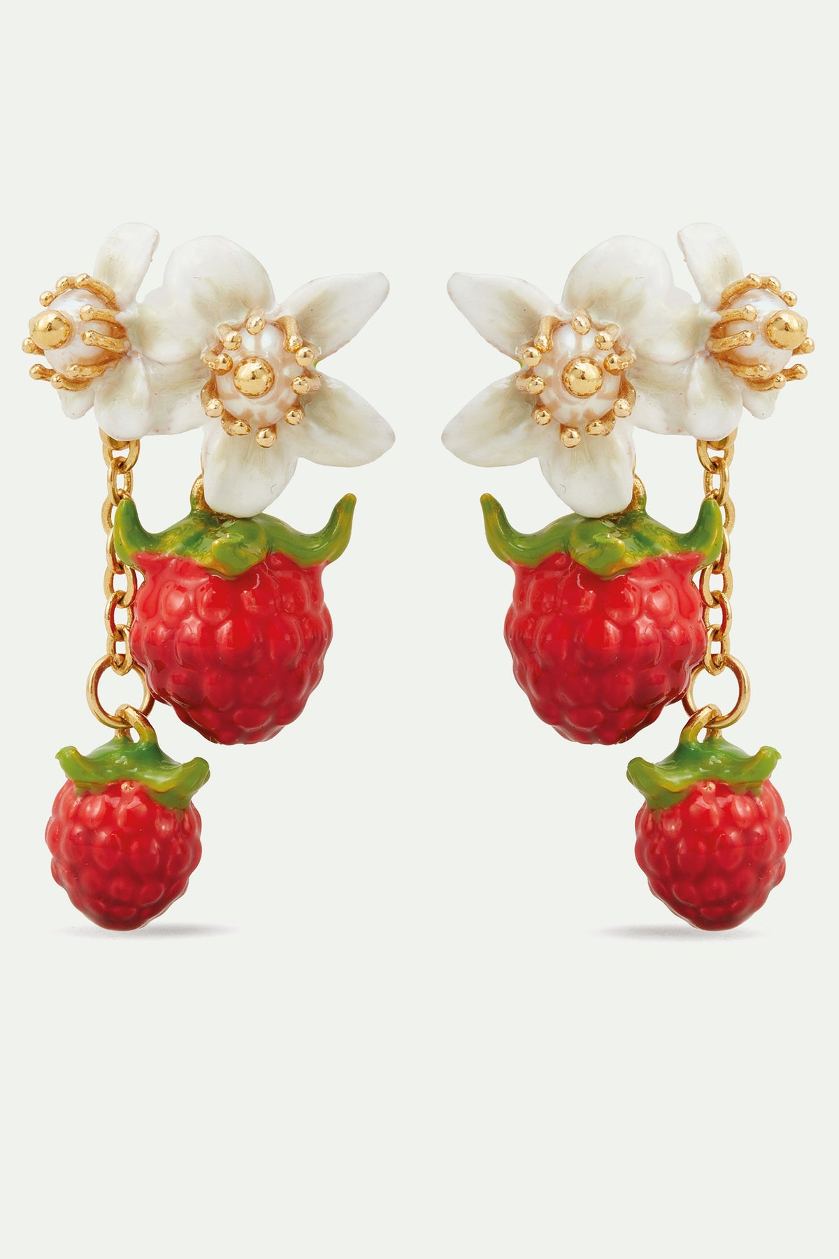 Boucles d'oreilles pendantes framboises et fleurs
