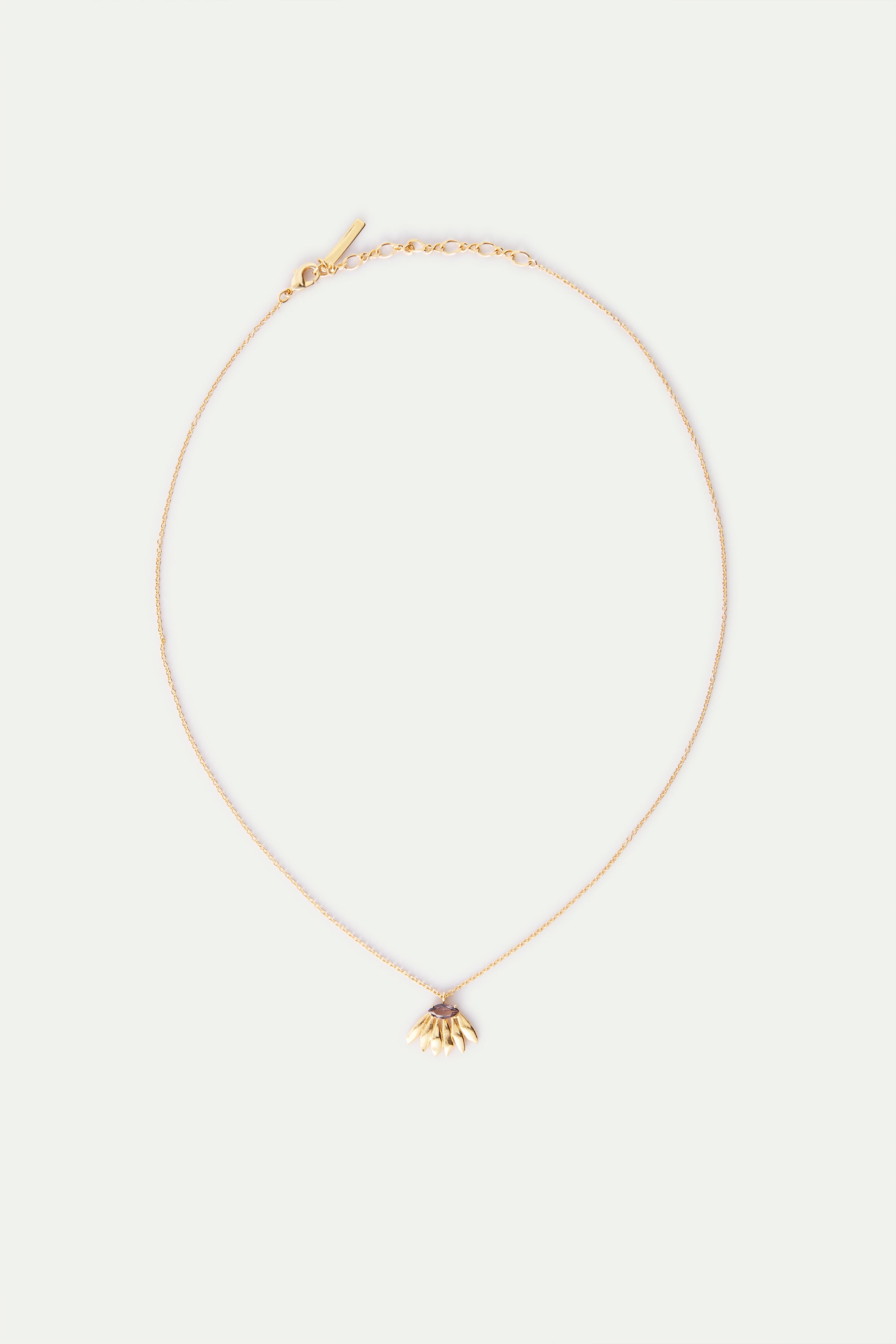 Collar colgante dorado flor de girasol y piedra violeta