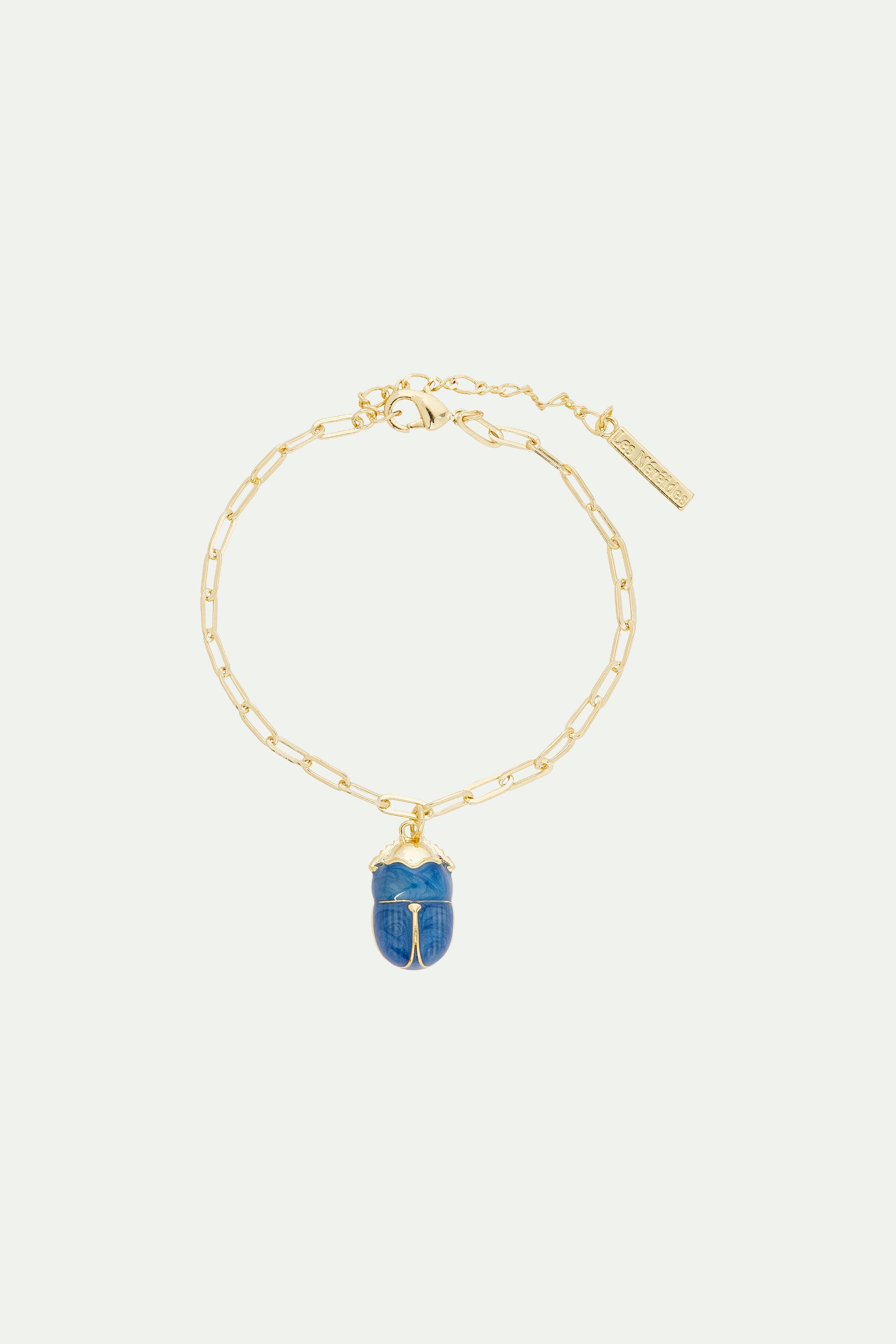 Blue scarab beetle link chain bracelet