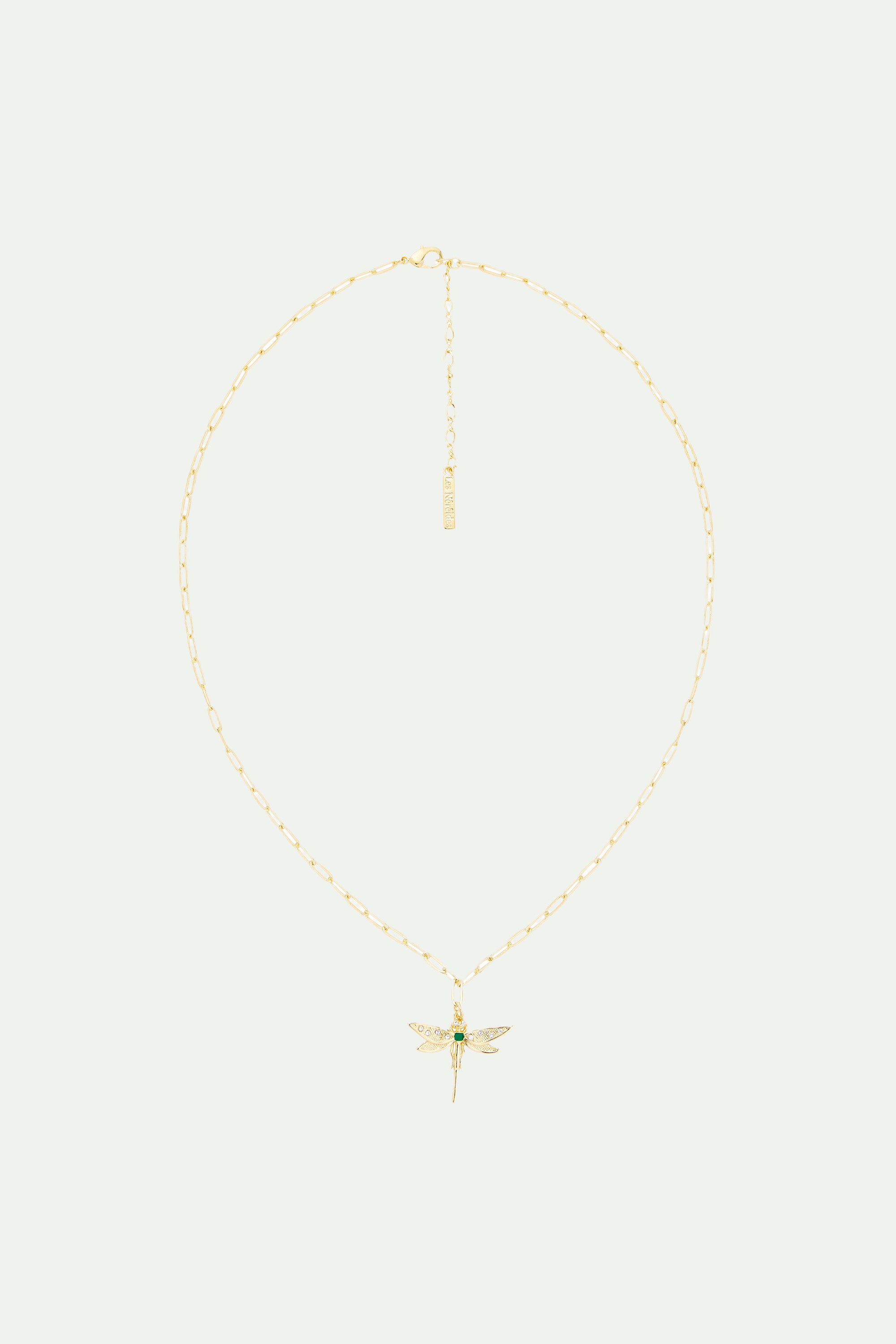 Golden dragonfly and rectangle link chain necklace