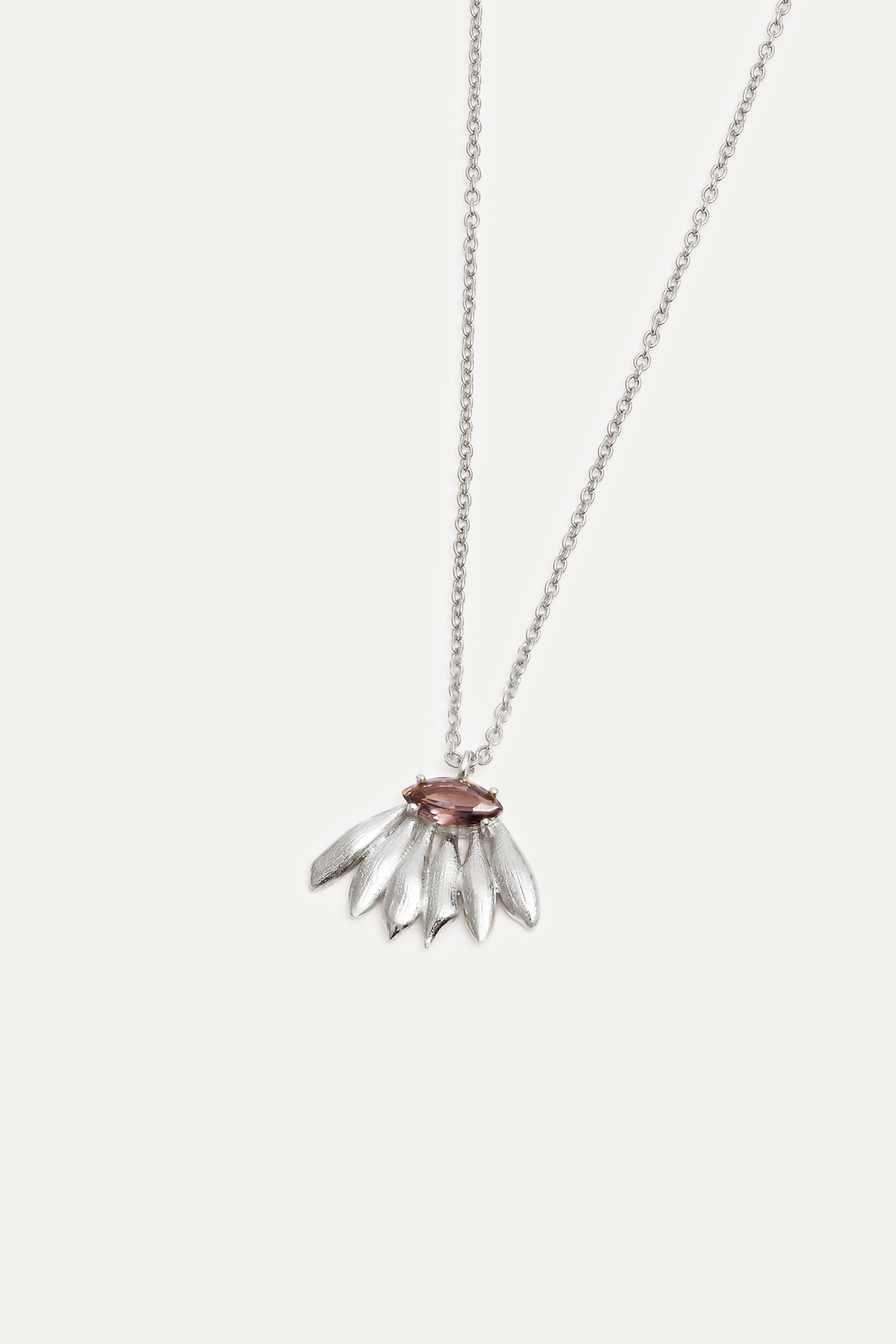 Collar colgante plateado flor de girasol y piedra violeta