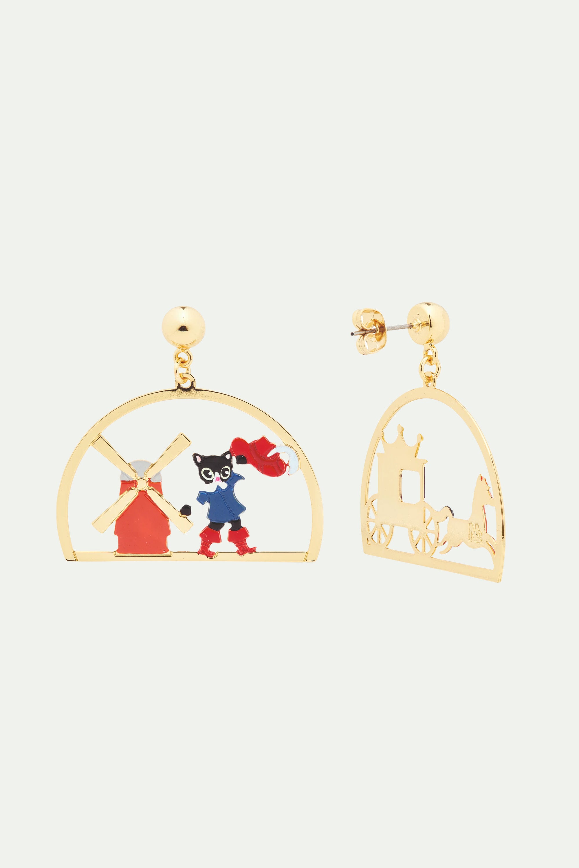 Charming cat and windmill post earrings