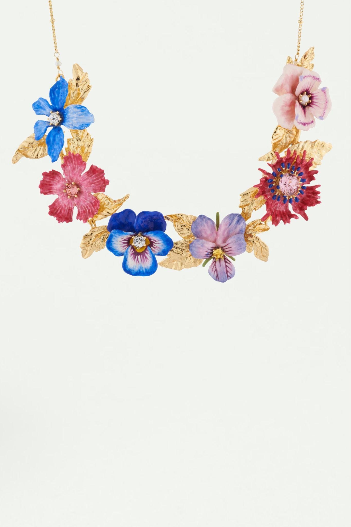 Winter's flower and golden leaves collar necklace