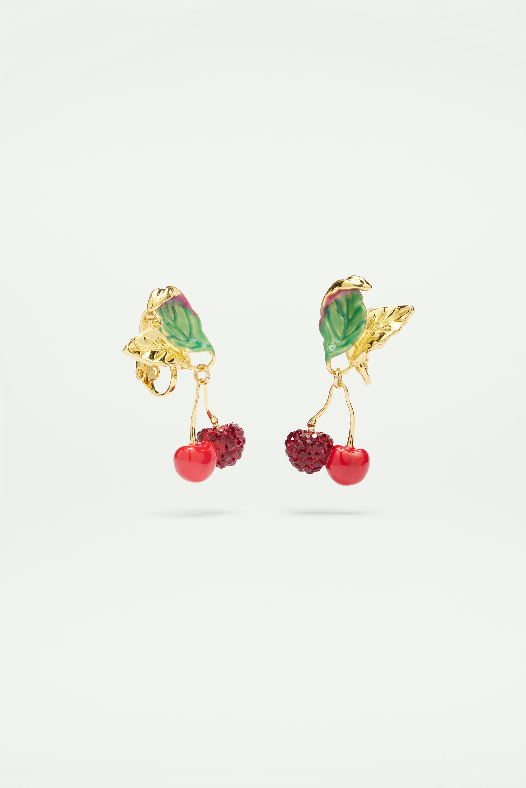 Rhinestones Covered Cherry Clip-on Earrings