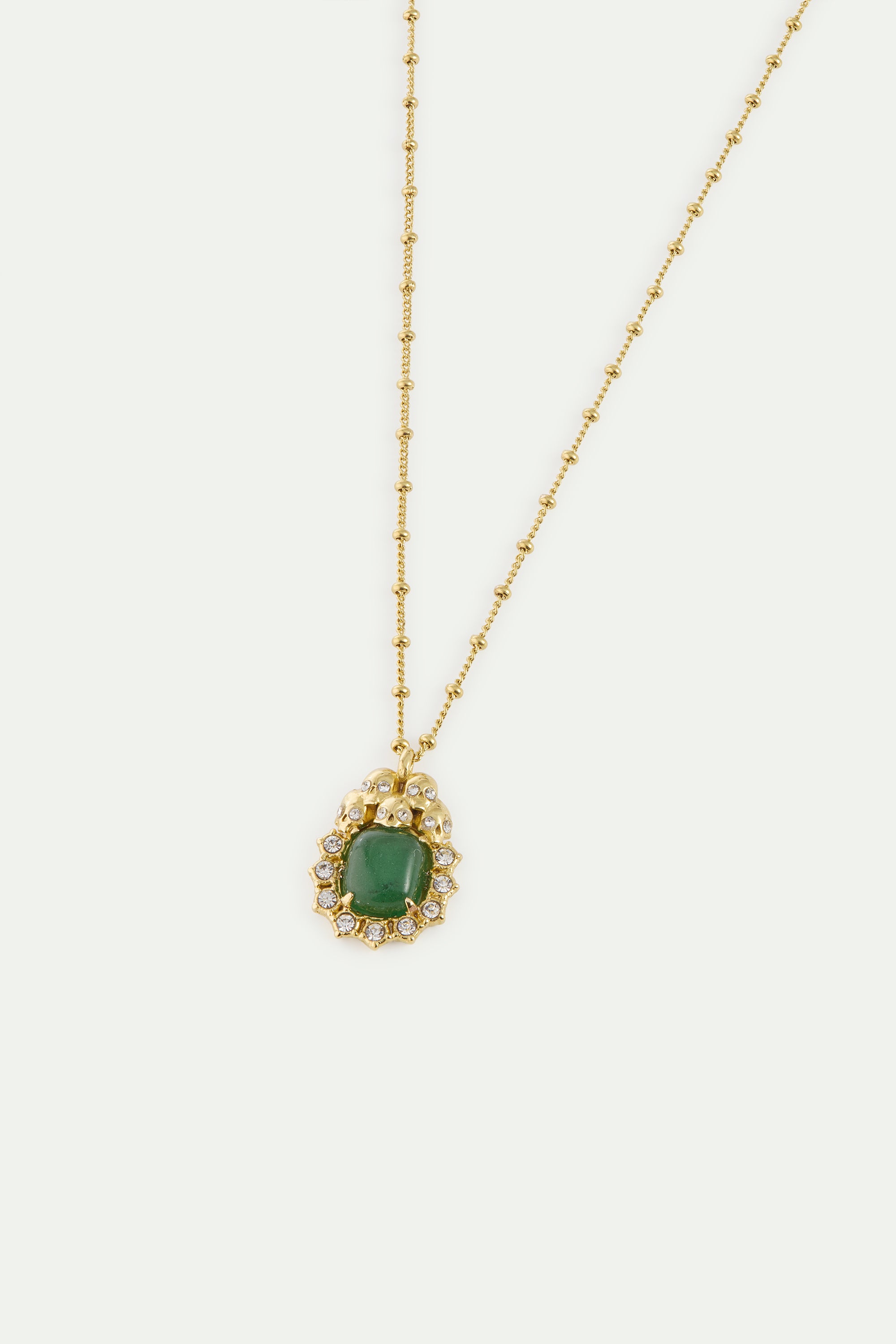 Collier pendentif aventurine verte, crânes et cristaux