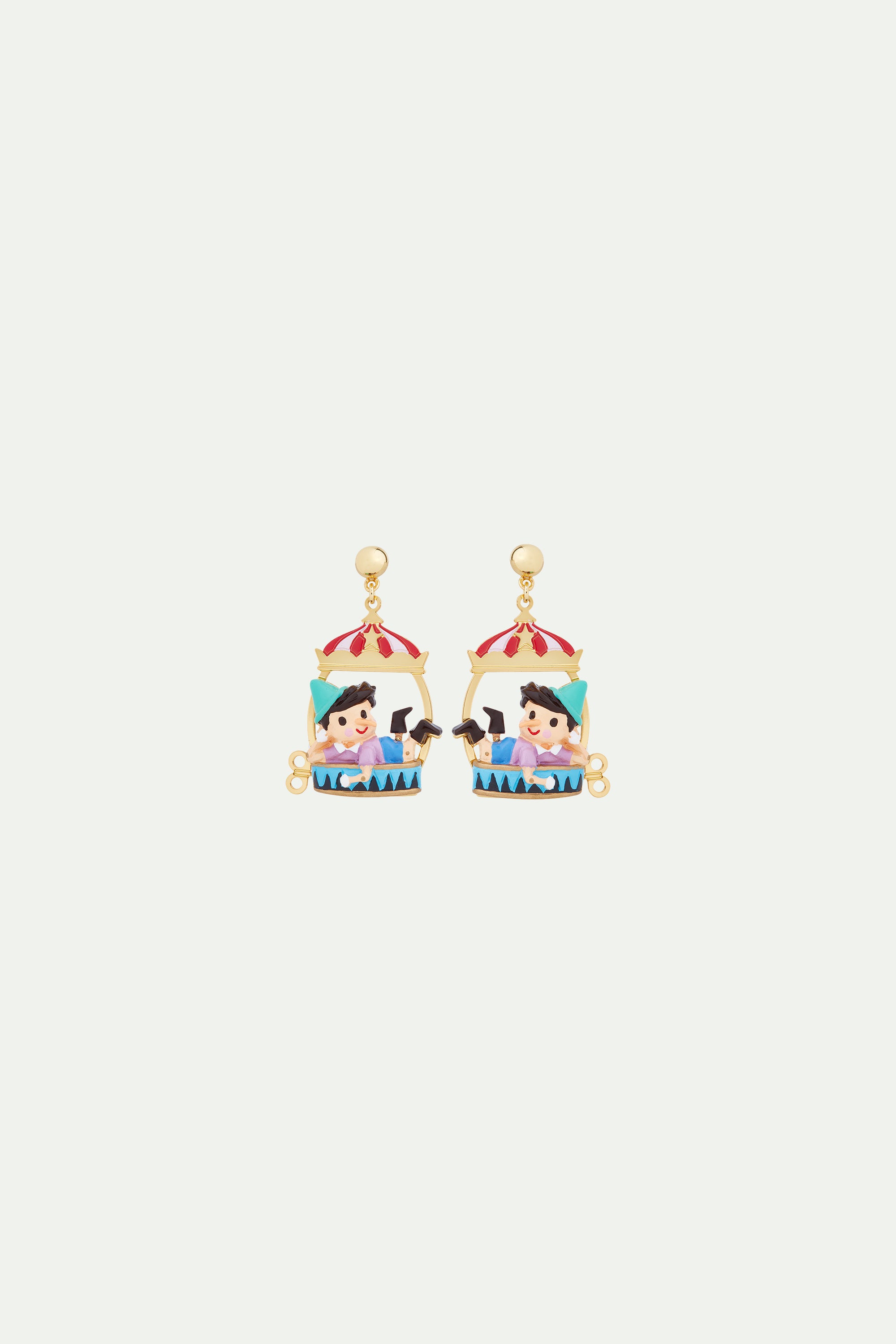 Pinocchio and circus tent clip-on earrings