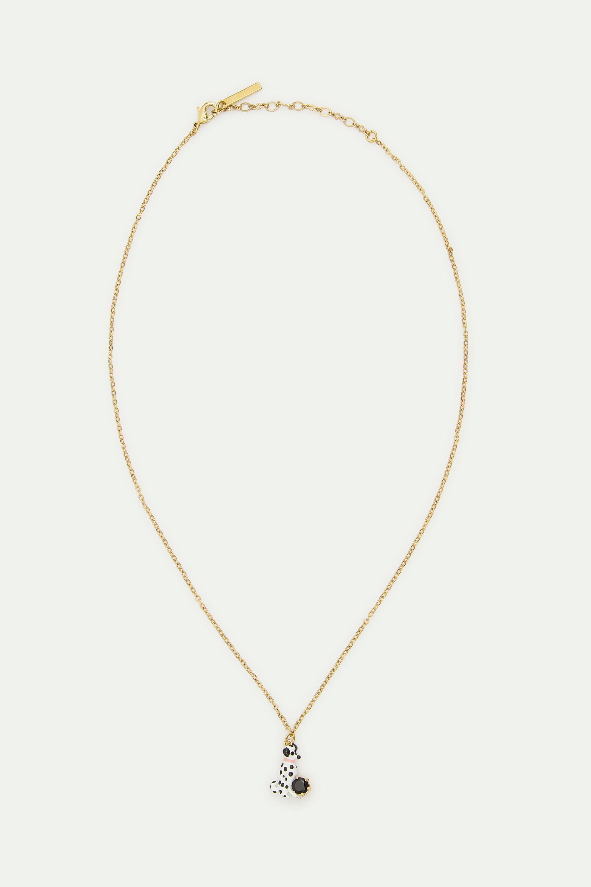 Dalmatian and black round faceted glass stone pendant necklace