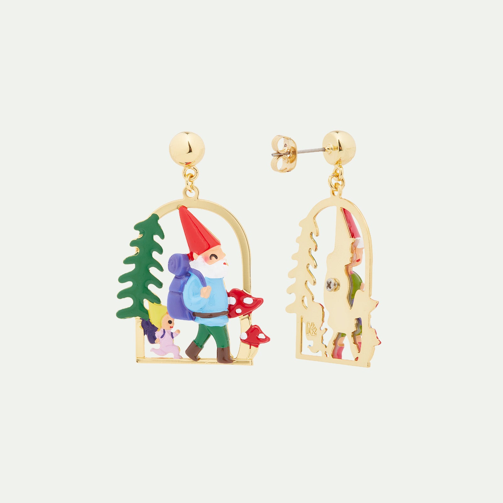 Hiking gnome clip-on earrings