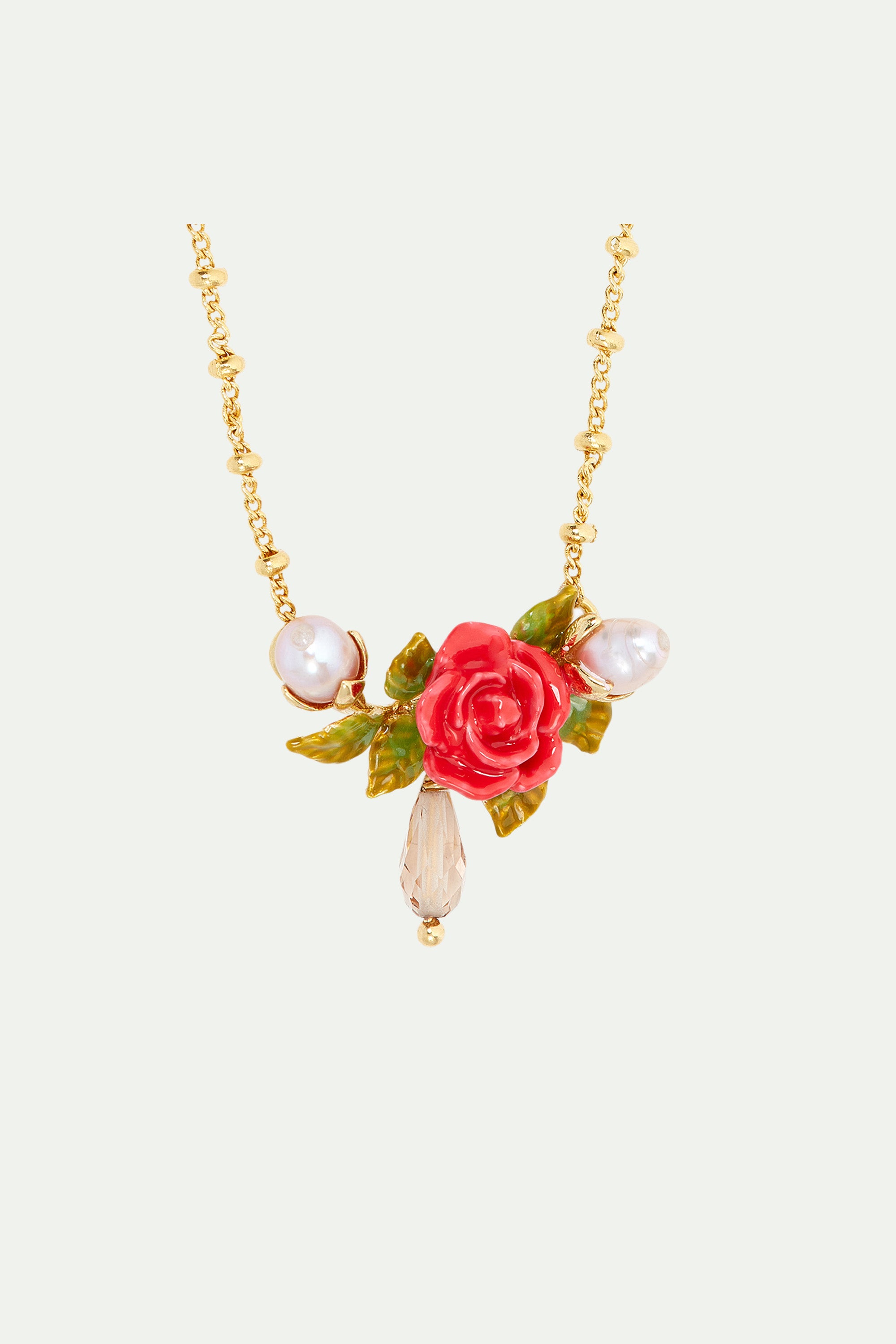 Rose, cultured pearl and glass drop statement necklace