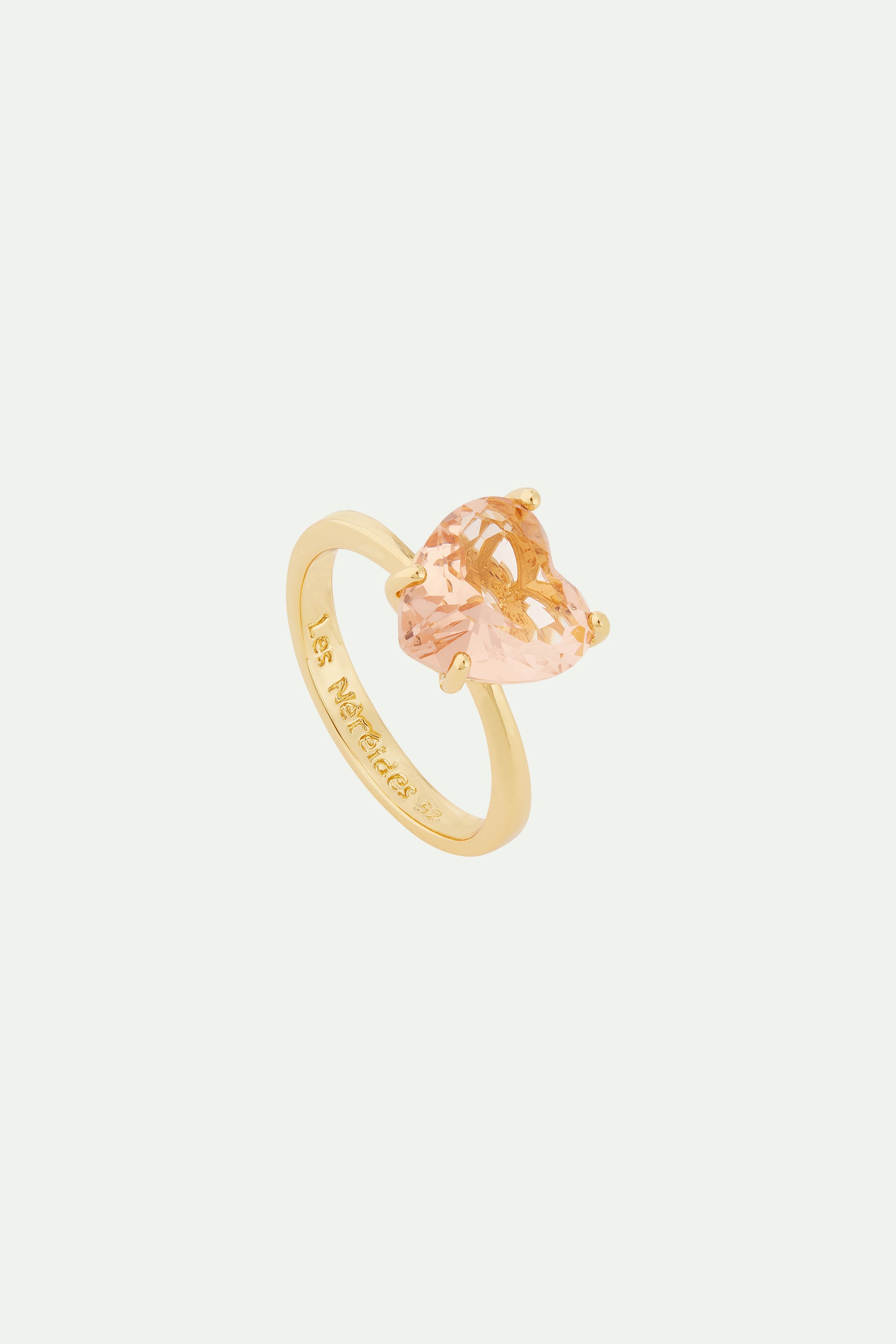 Apricot pink diamantine heart solitaire ring