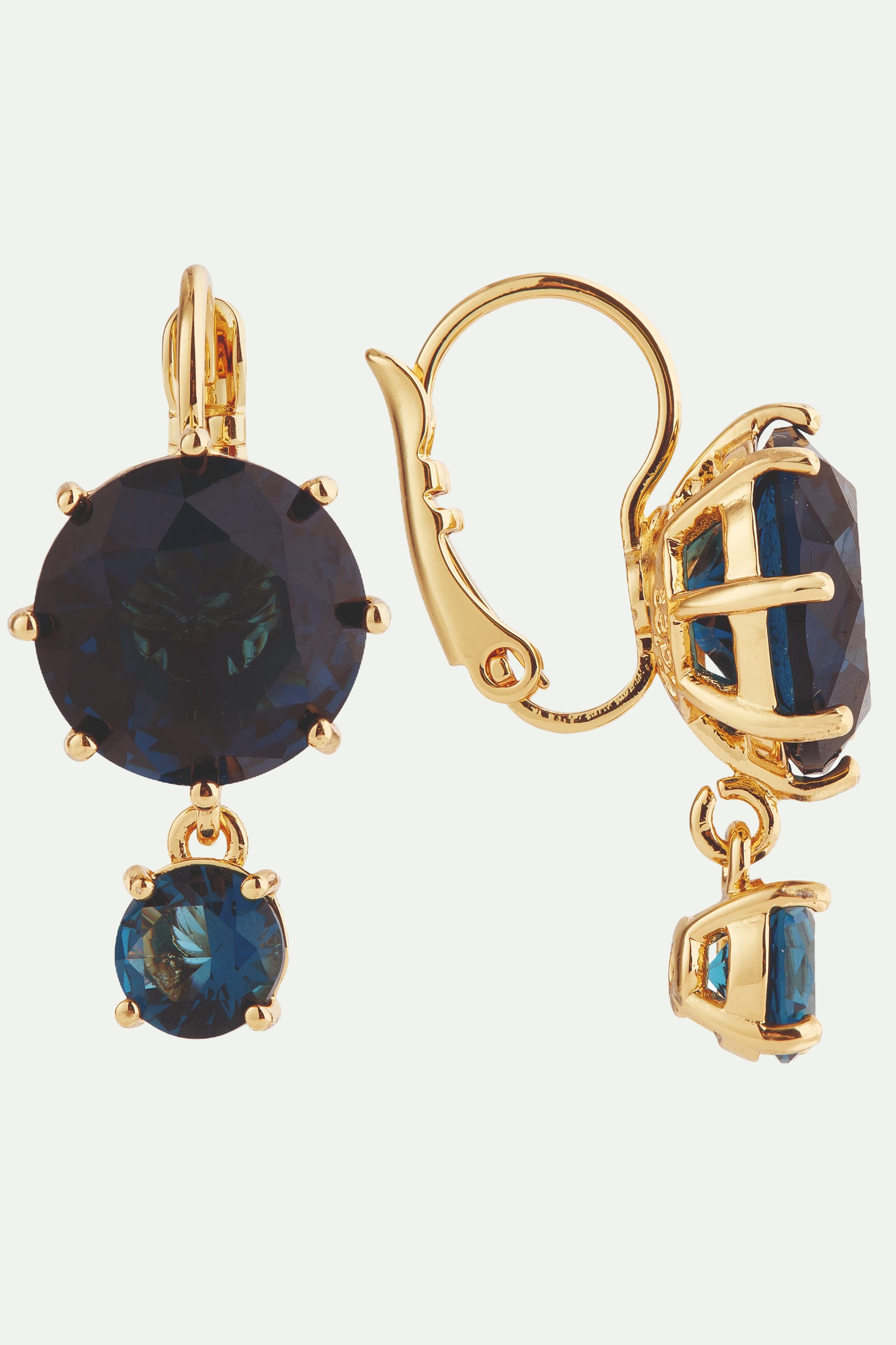 Ocean blue diamantine 2 round stone sleeper earrings