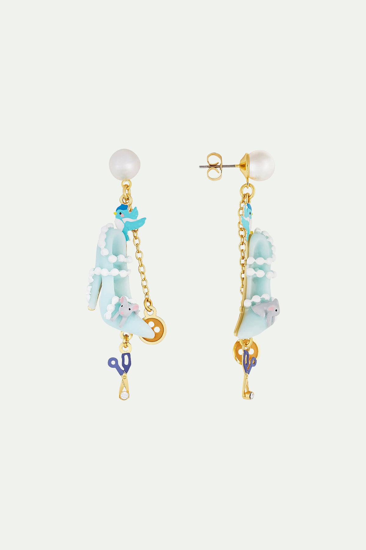 BOUCLES D'OREILLES CLIPS PERLE, SOULIER, OISEAU, BOUTON, CISEAU, PERLES ET SOURIS