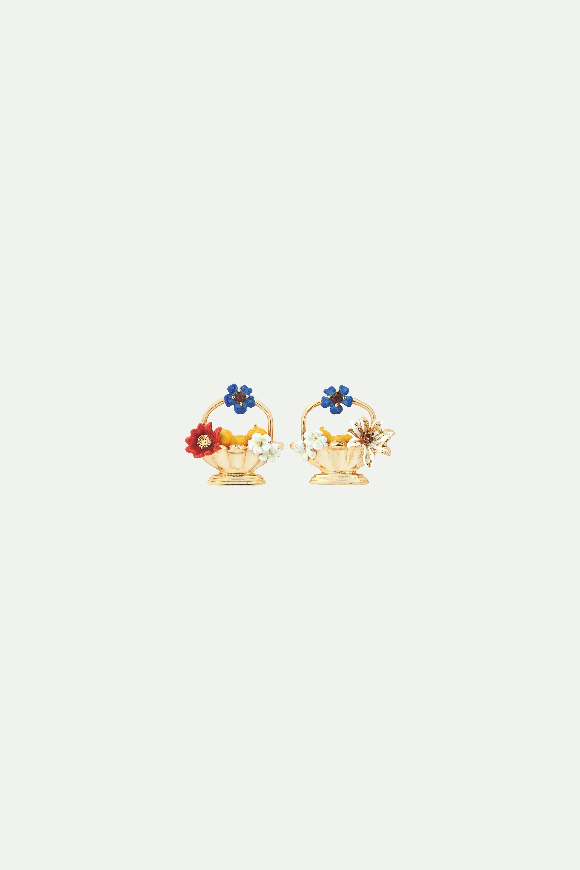 Boucles d'oreilles tiges corbeille de fruits et fleurs